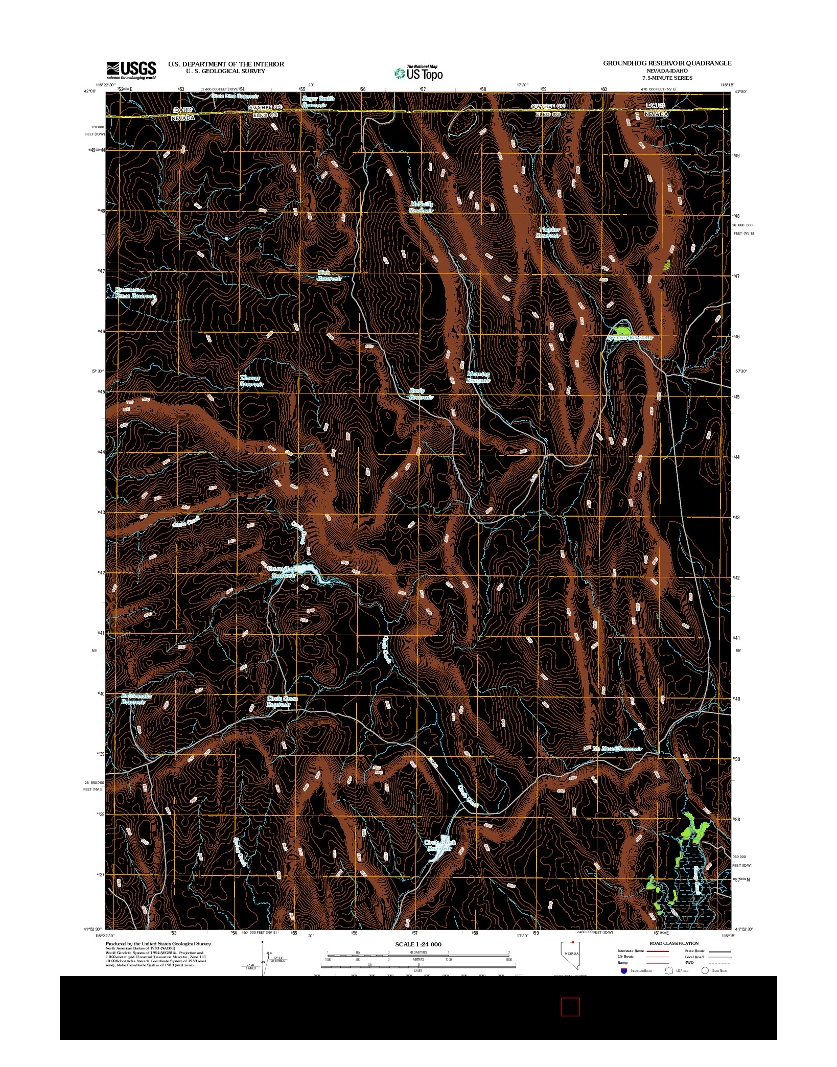 USGS US TOPO 7.5-MINUTE MAP FOR GROUNDHOG RESERVOIR, NV-ID 2012