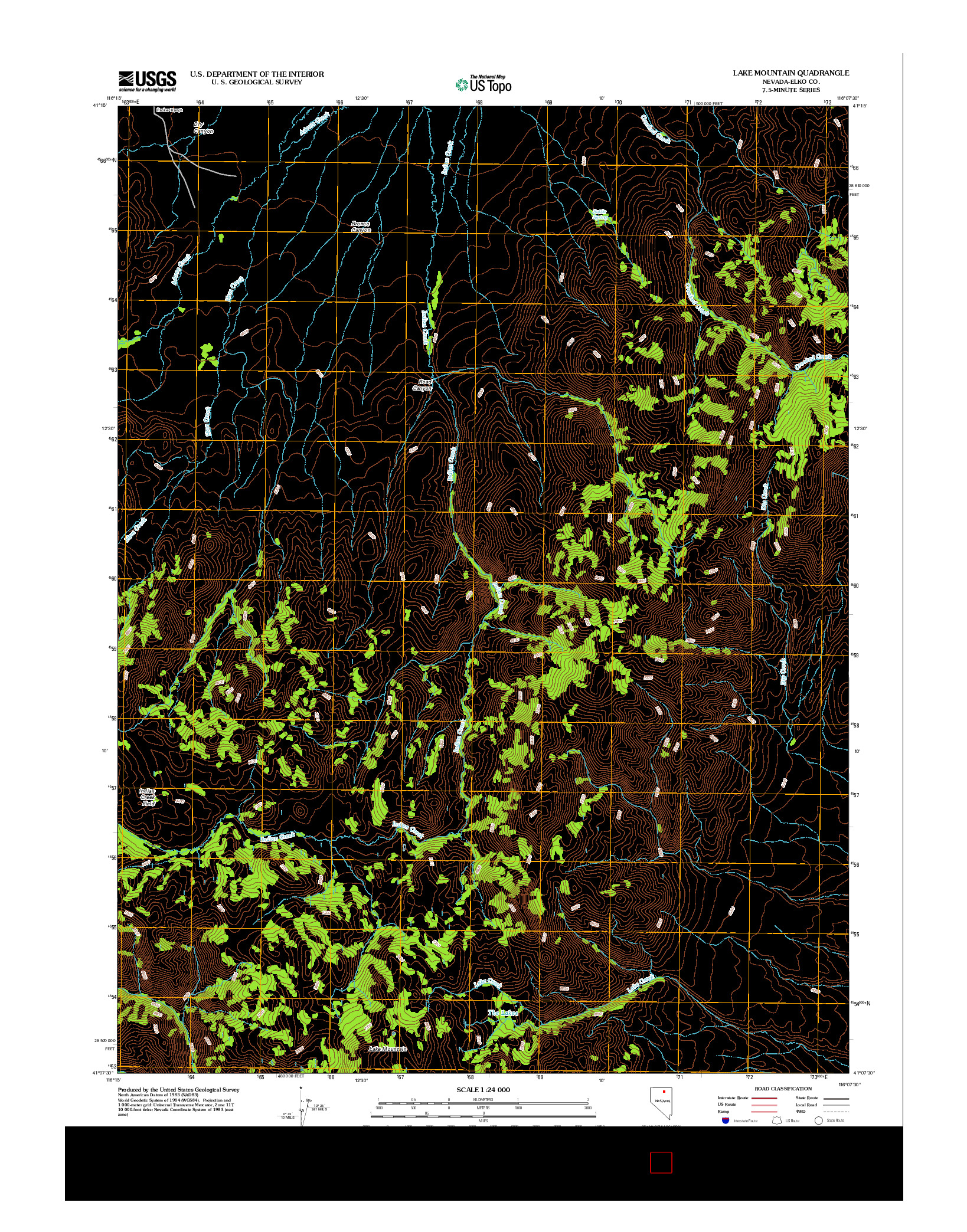 USGS US TOPO 7.5-MINUTE MAP FOR LAKE MOUNTAIN, NV 2012