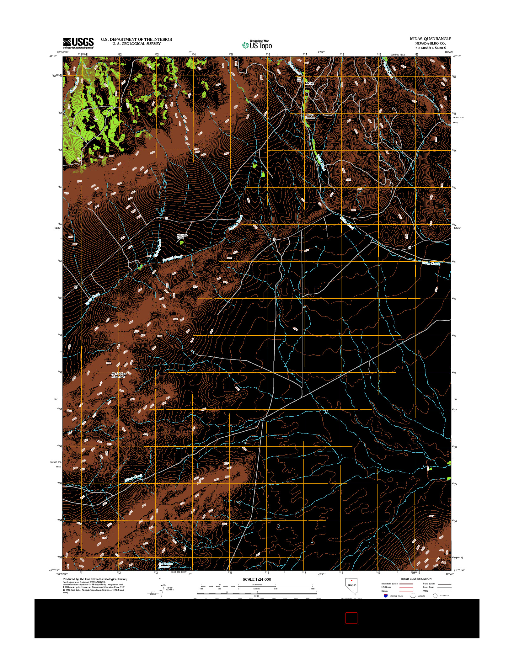 USGS US TOPO 7.5-MINUTE MAP FOR MIDAS, NV 2012