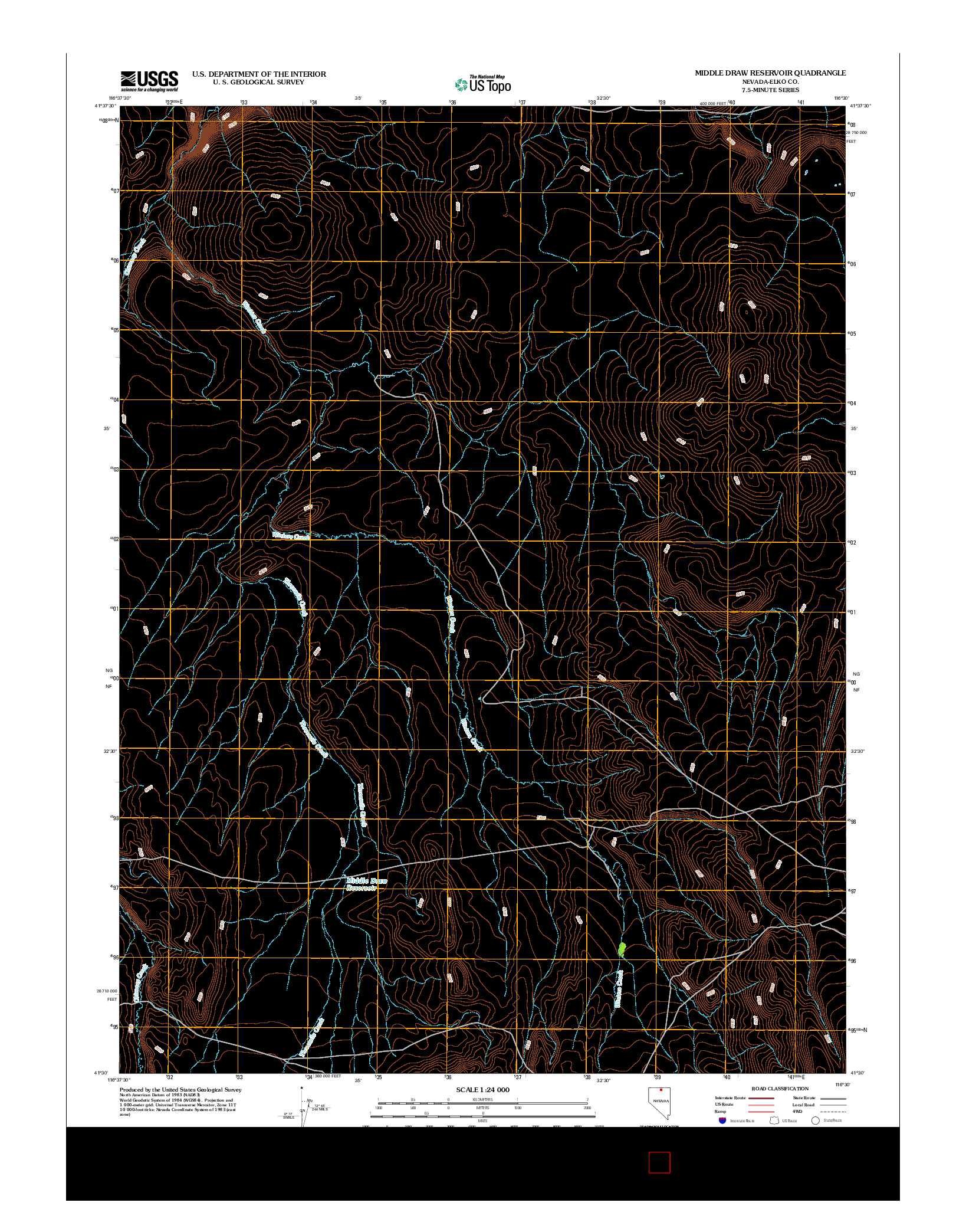 USGS US TOPO 7.5-MINUTE MAP FOR MIDDLE DRAW RESERVOIR, NV 2012