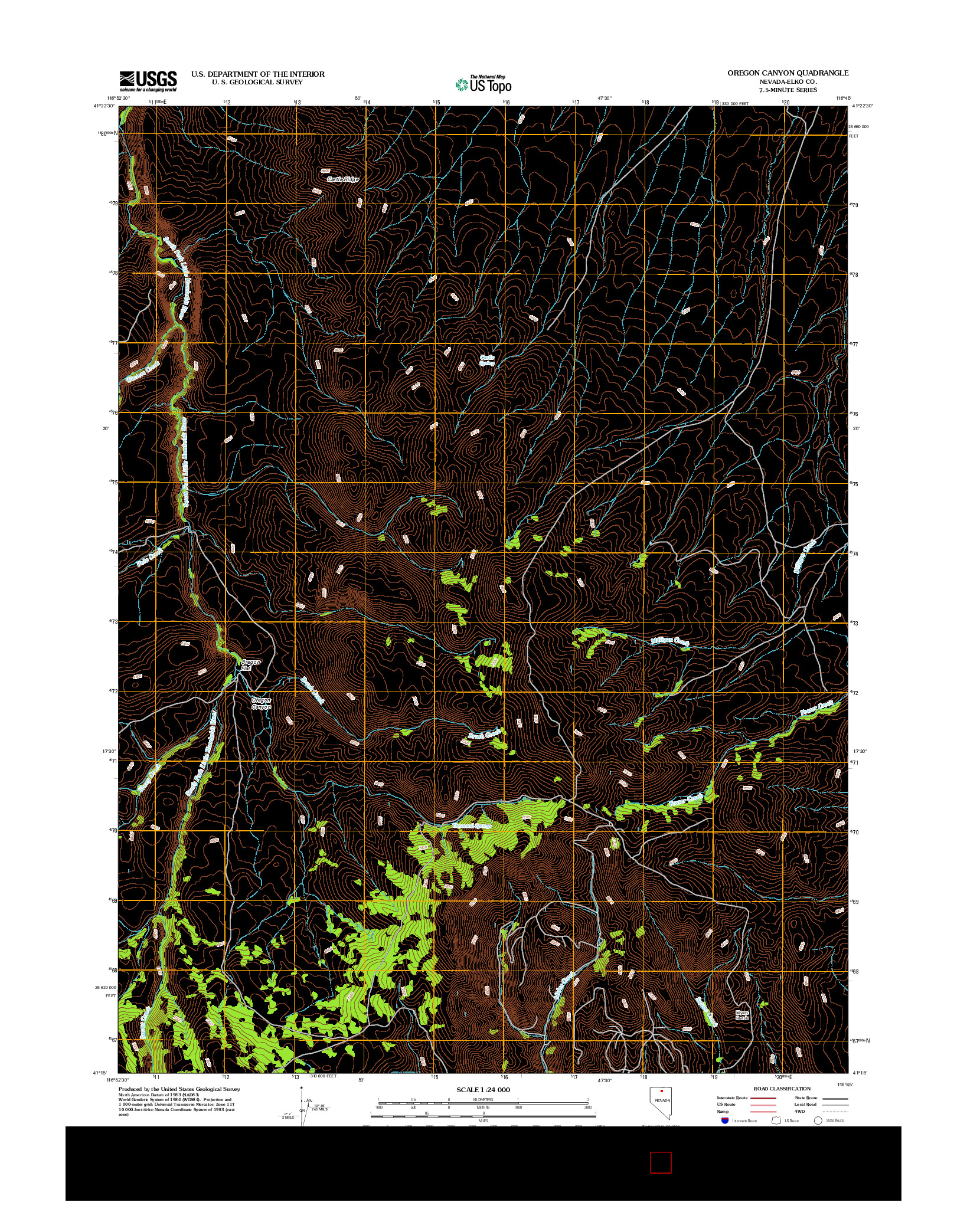 USGS US TOPO 7.5-MINUTE MAP FOR OREGON CANYON, NV 2012