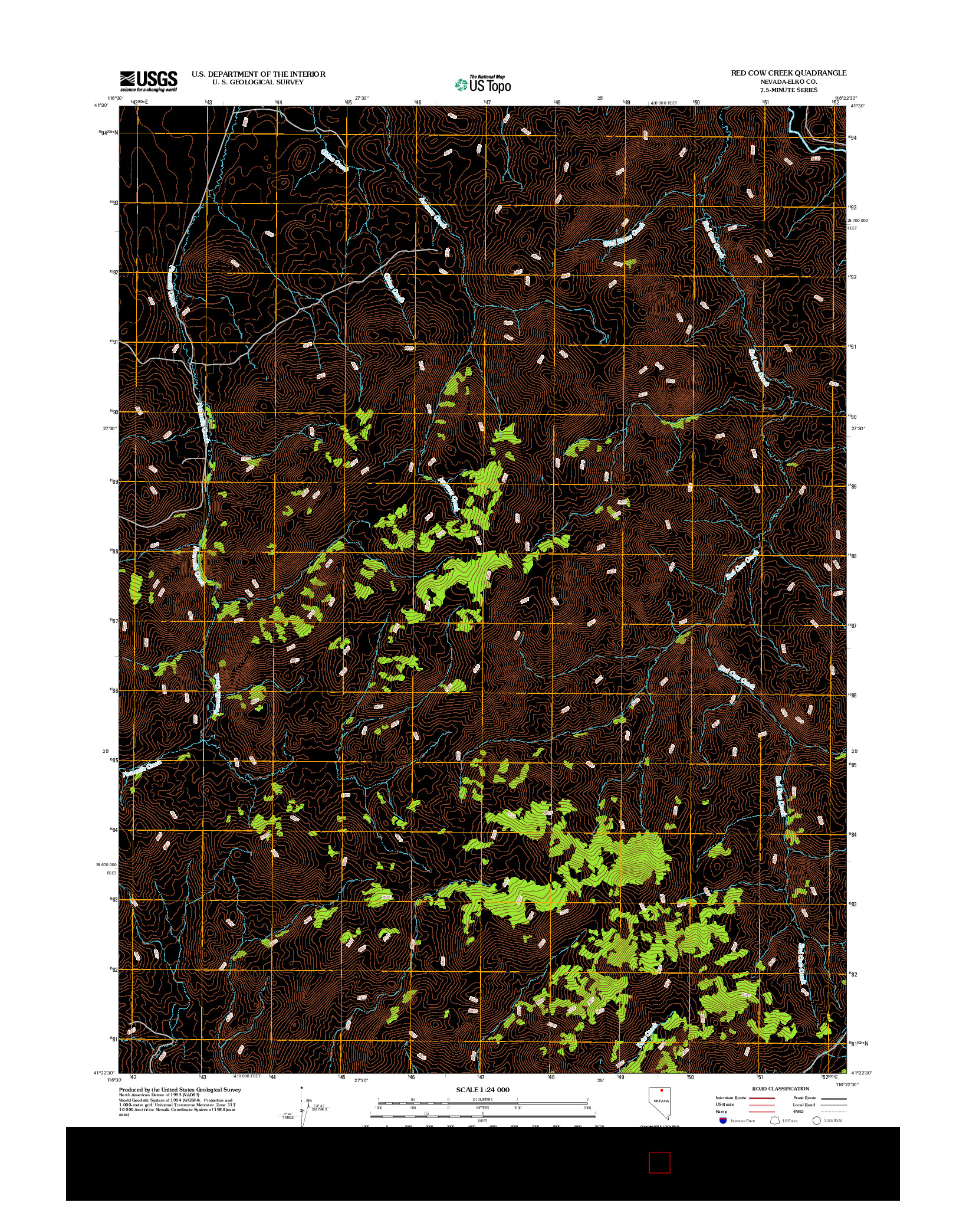 USGS US TOPO 7.5-MINUTE MAP FOR RED COW CREEK, NV 2012