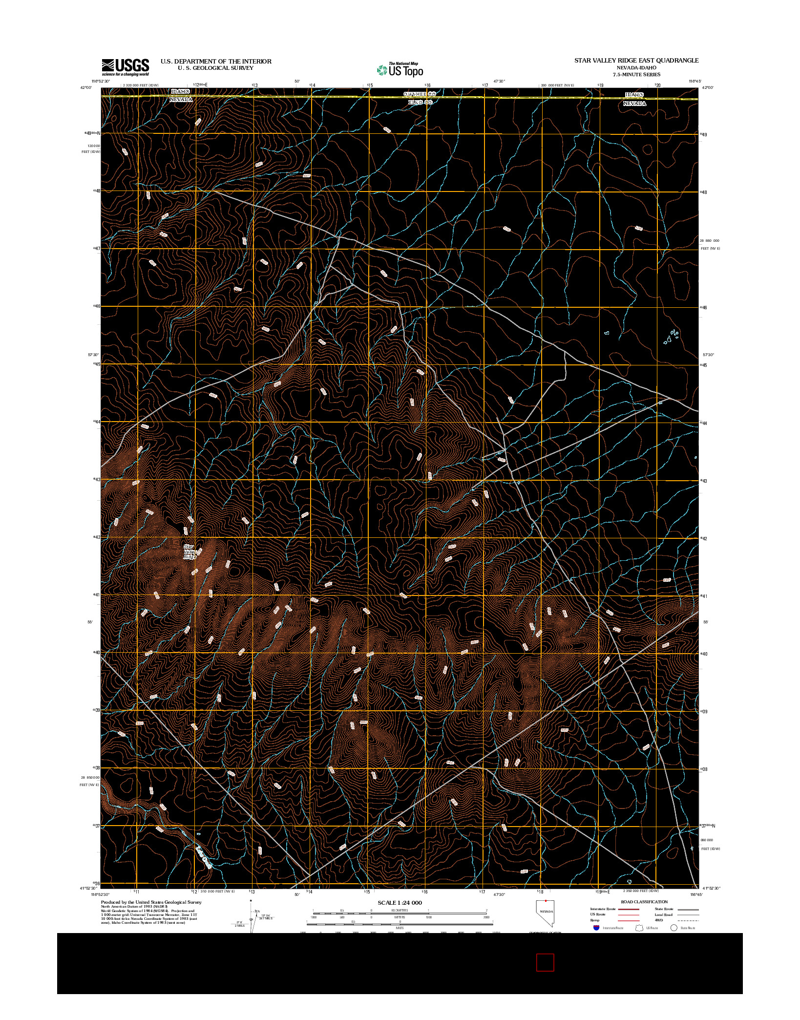 USGS US TOPO 7.5-MINUTE MAP FOR STAR VALLEY RIDGE EAST, NV-ID 2012