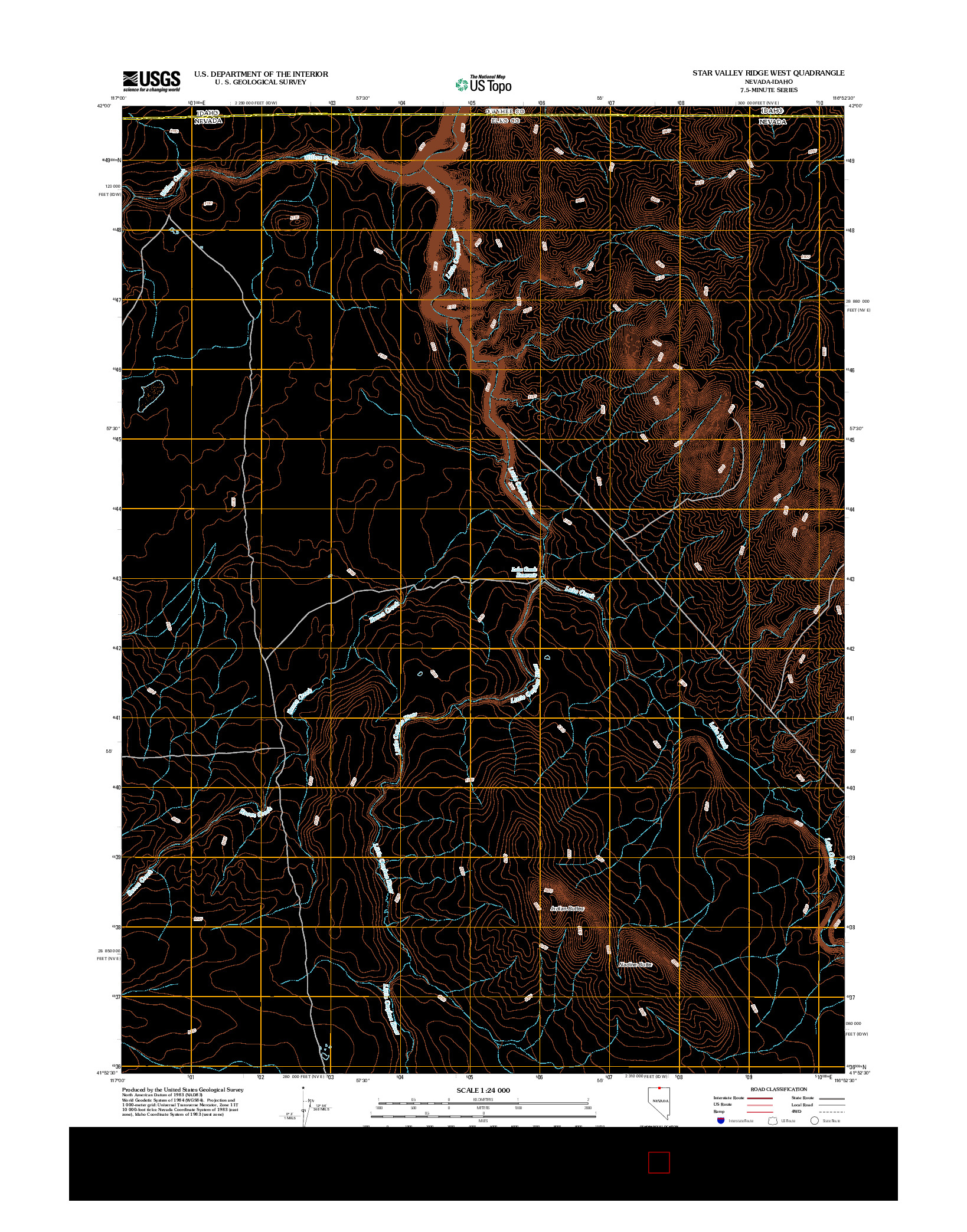 USGS US TOPO 7.5-MINUTE MAP FOR STAR VALLEY RIDGE WEST, NV-ID 2012