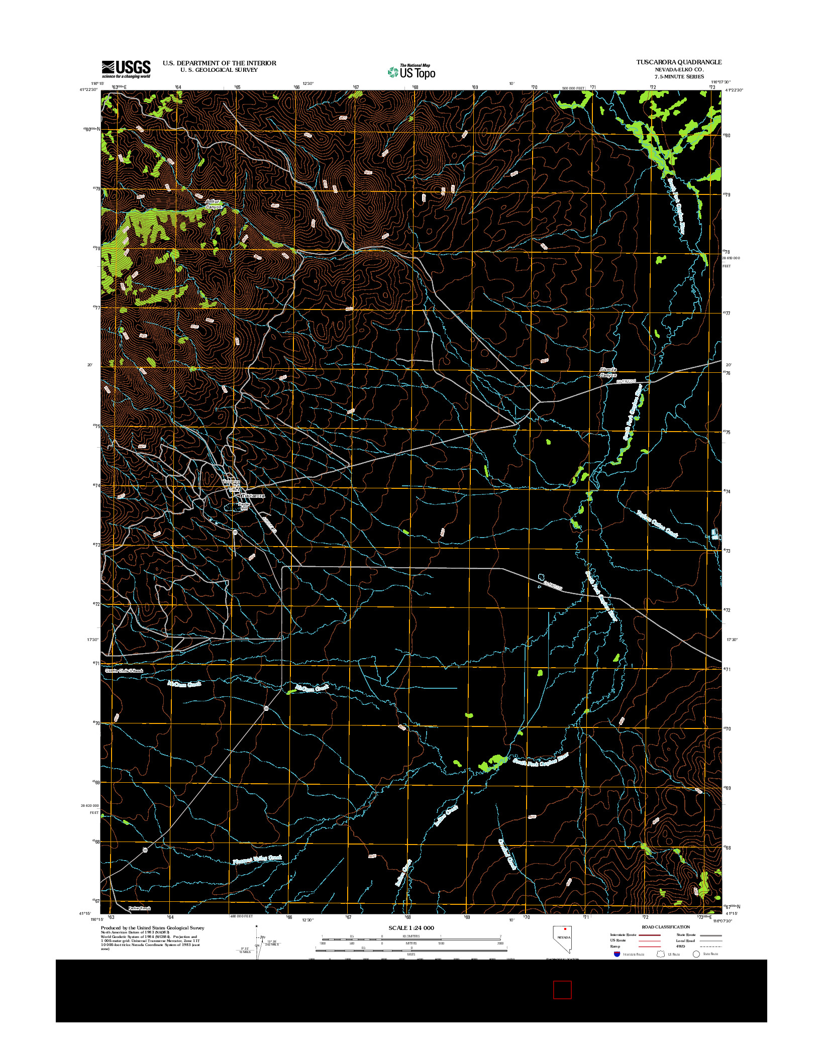 USGS US TOPO 7.5-MINUTE MAP FOR TUSCARORA, NV 2012