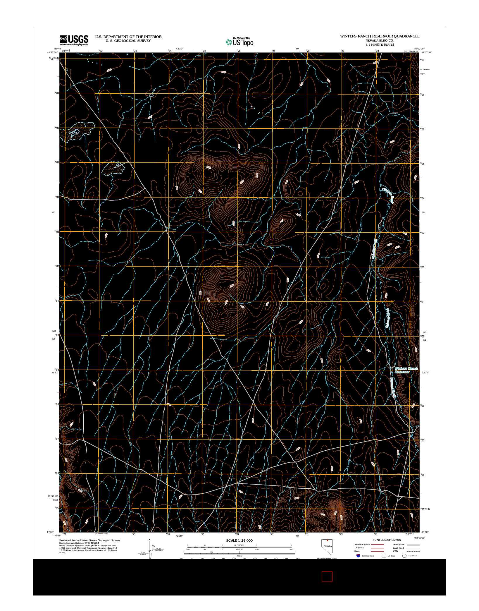 USGS US TOPO 7.5-MINUTE MAP FOR WINTERS RANCH RESERVOIR, NV 2012