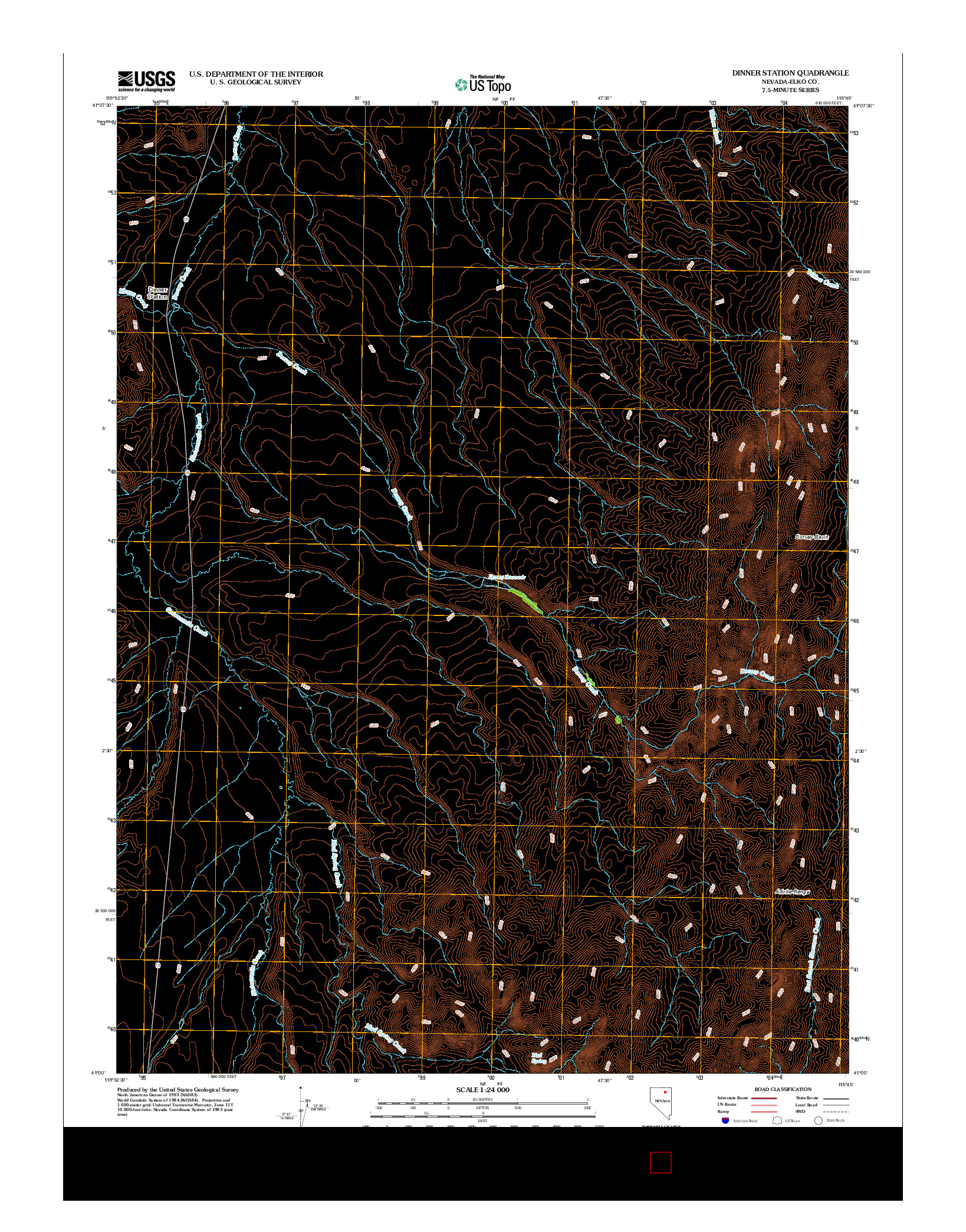 USGS US TOPO 7.5-MINUTE MAP FOR DINNER STATION, NV 2012