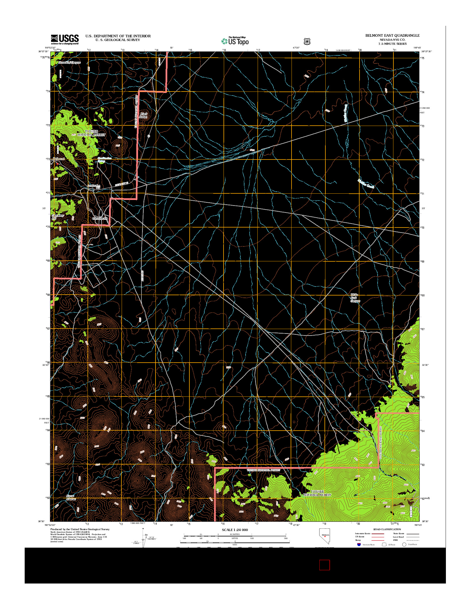 USGS US TOPO 7.5-MINUTE MAP FOR BELMONT EAST, NV 2012