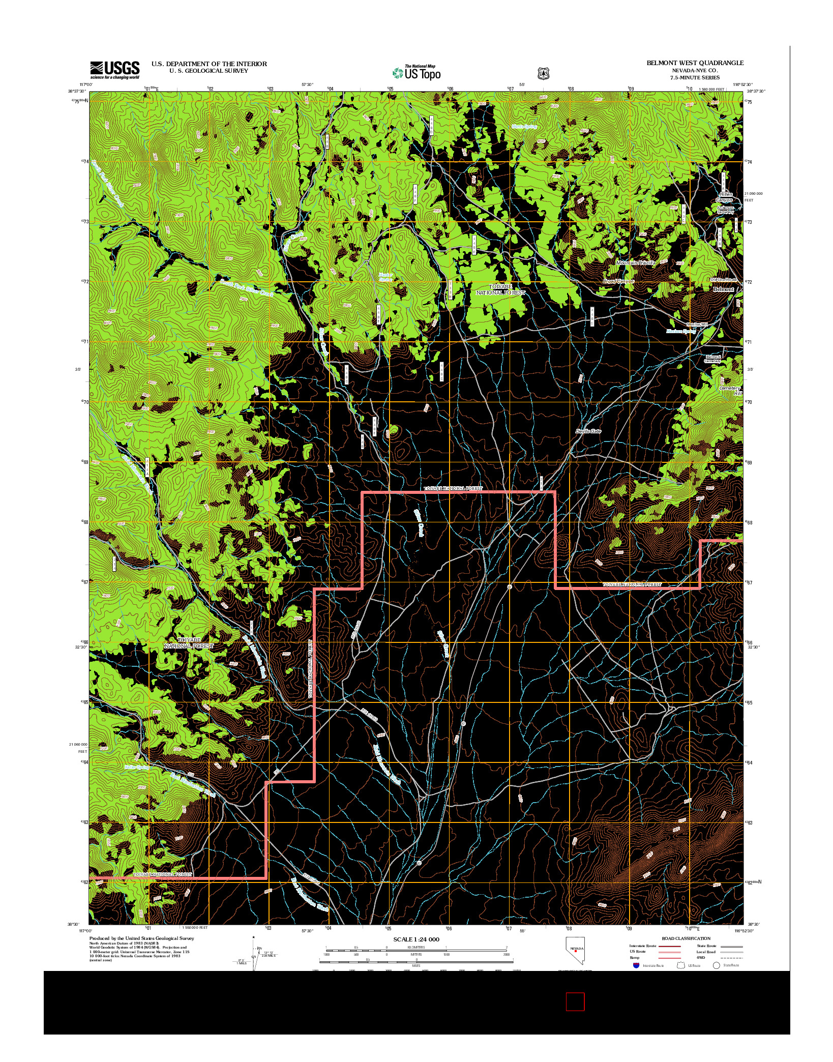 USGS US TOPO 7.5-MINUTE MAP FOR BELMONT WEST, NV 2012