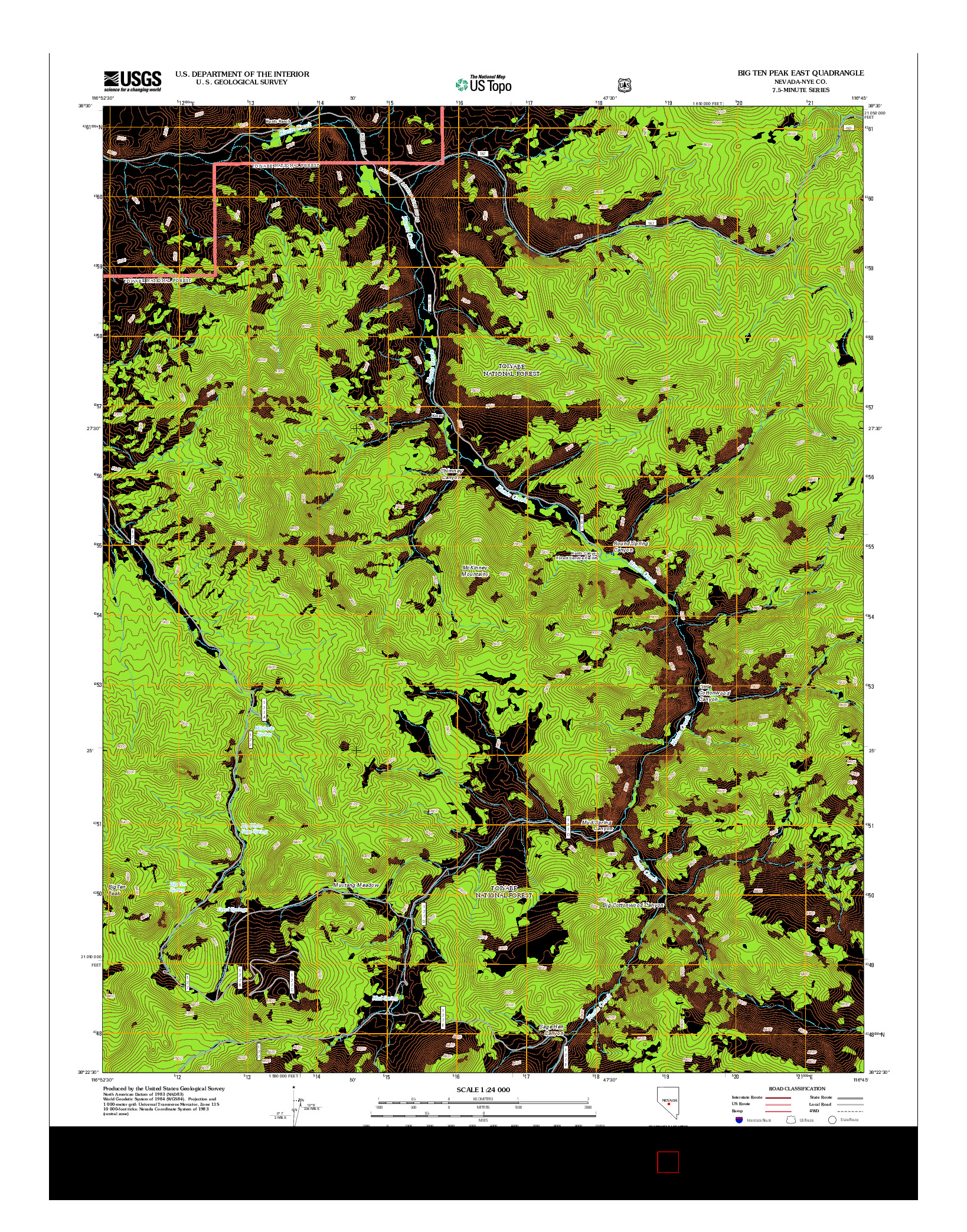 USGS US TOPO 7.5-MINUTE MAP FOR BIG TEN PEAK EAST, NV 2012