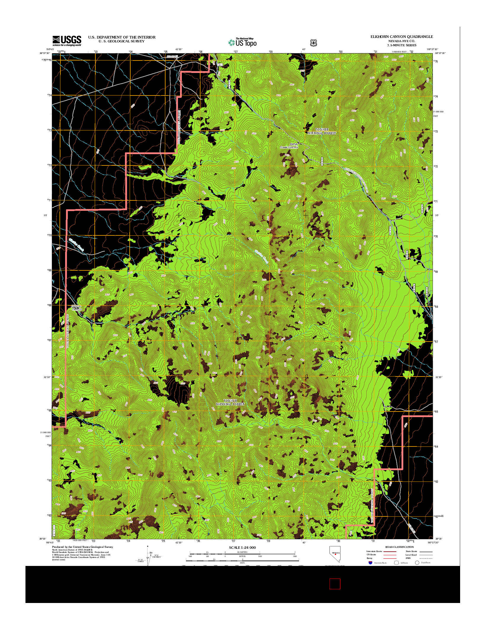 USGS US TOPO 7.5-MINUTE MAP FOR ELKHORN CANYON, NV 2012