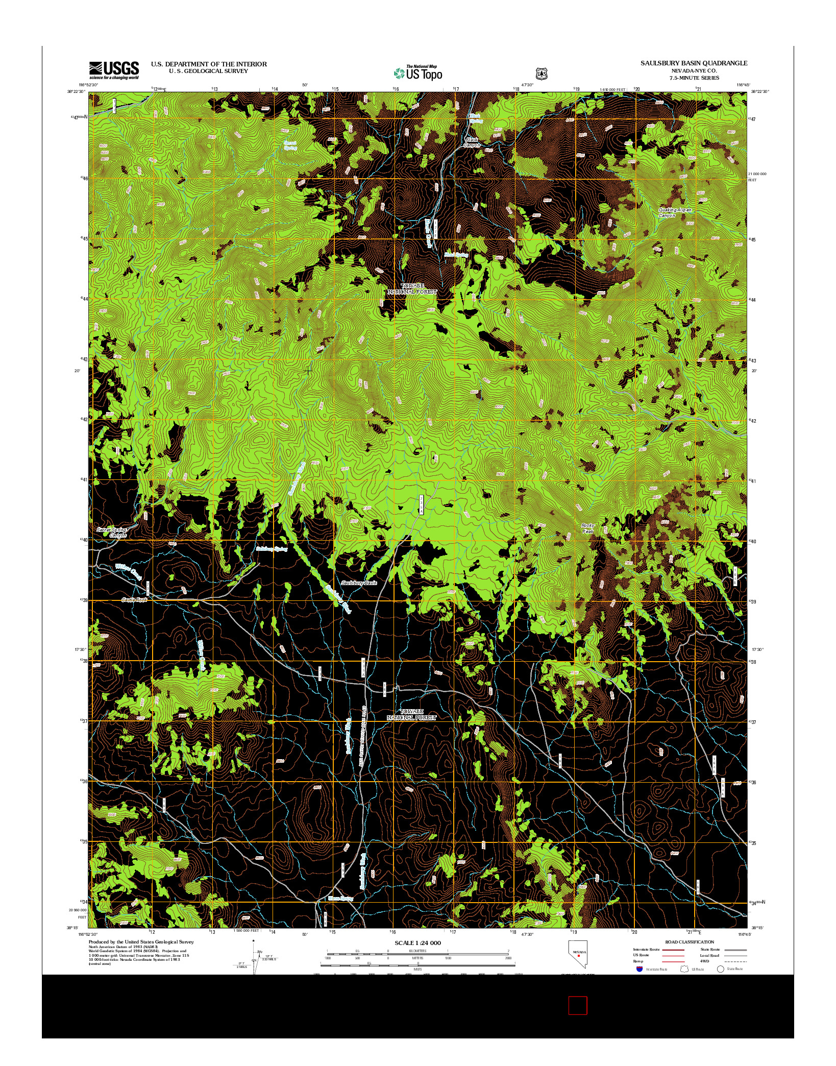 USGS US TOPO 7.5-MINUTE MAP FOR SAULSBURY BASIN, NV 2012