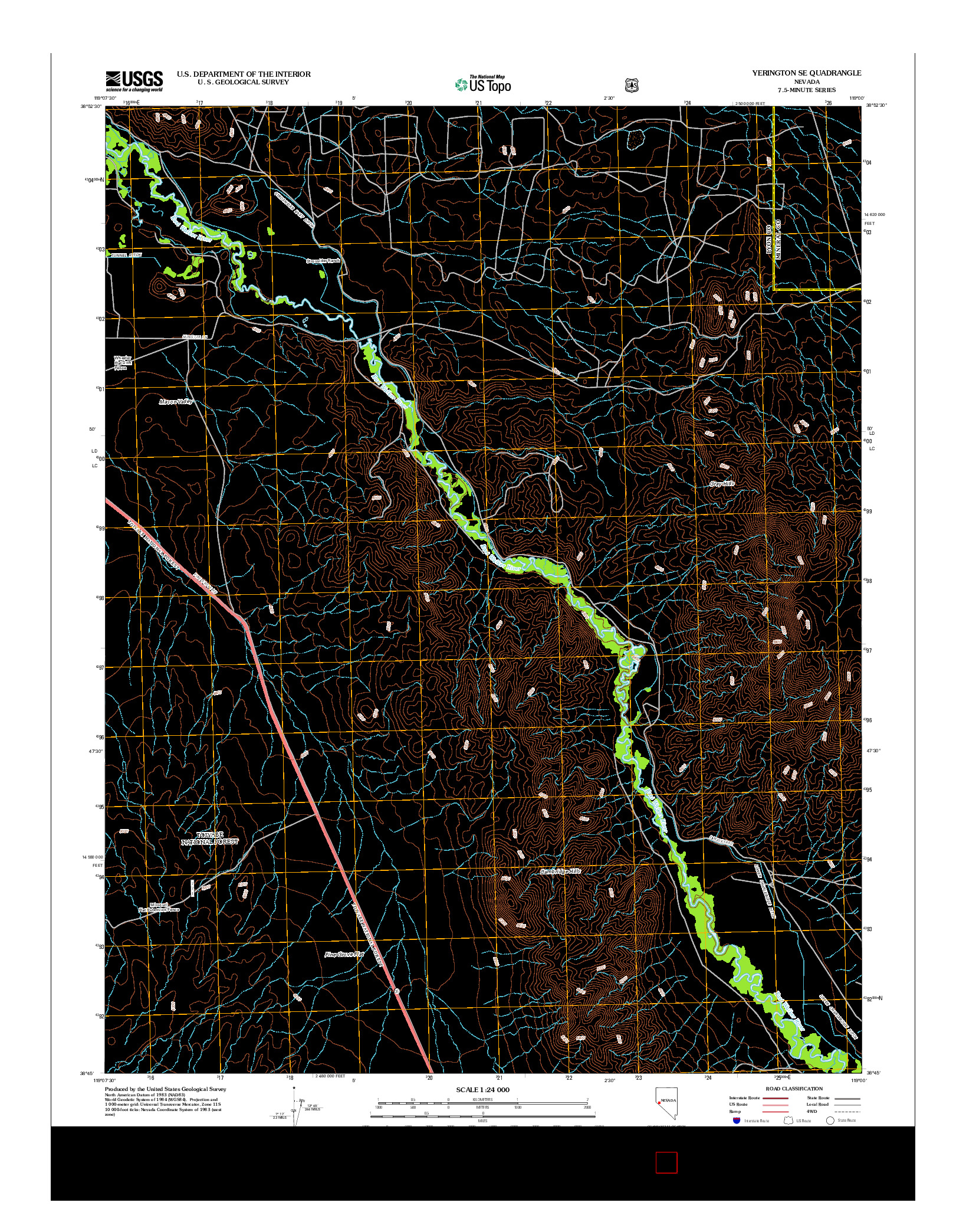 USGS US TOPO 7.5-MINUTE MAP FOR YERINGTON SE, NV 2012