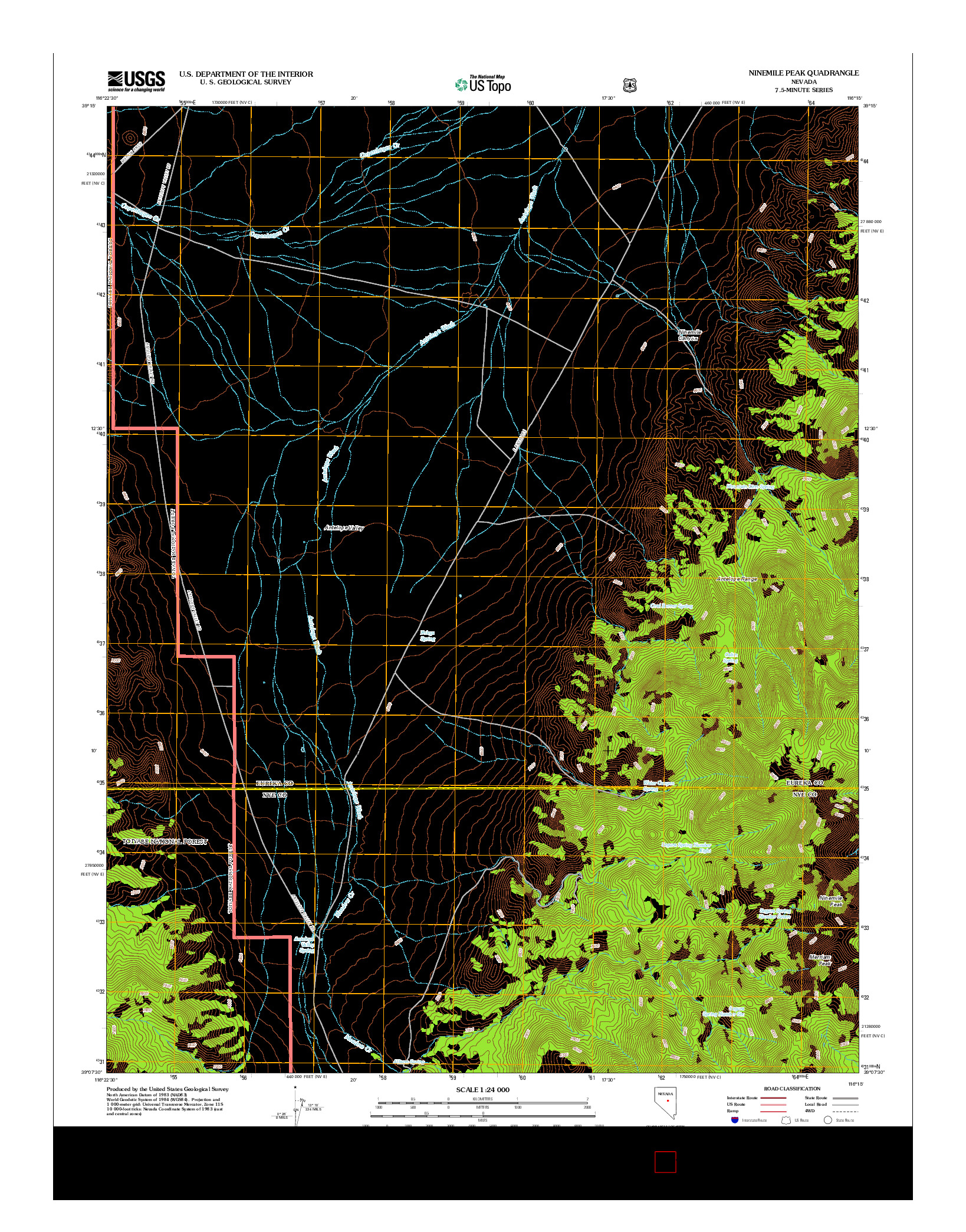 USGS US TOPO 7.5-MINUTE MAP FOR NINEMILE PEAK, NV 2012