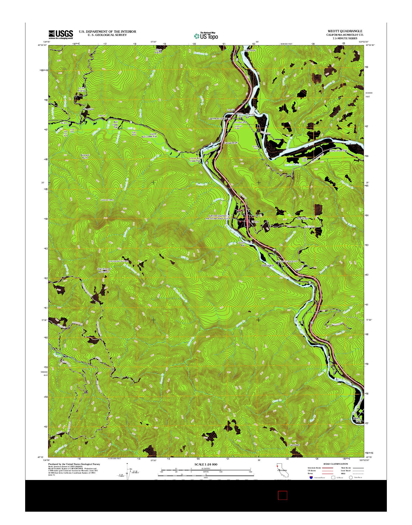 USGS US TOPO 7.5-MINUTE MAP FOR WEOTT, CA 2012