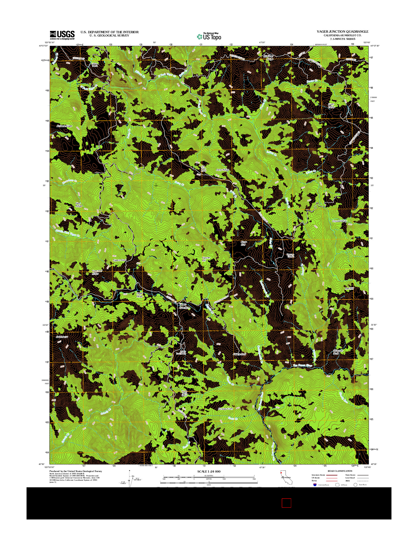 USGS US TOPO 7.5-MINUTE MAP FOR YAGER JUNCTION, CA 2012