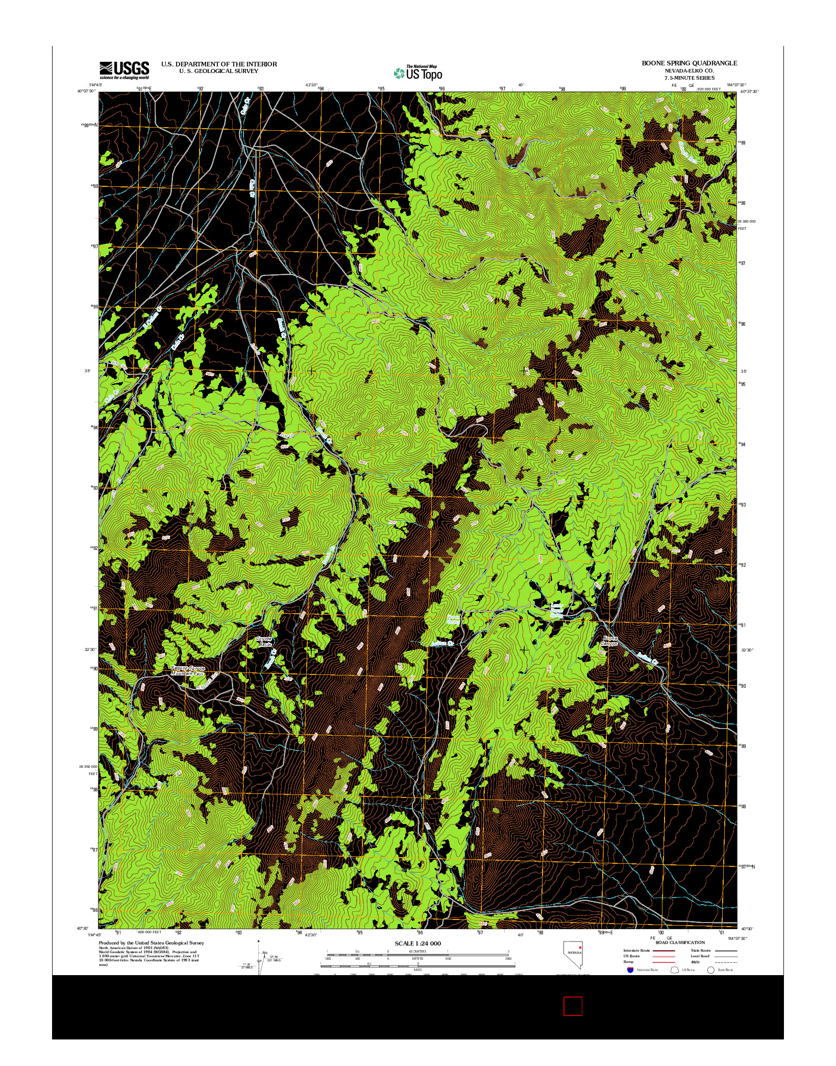 USGS US TOPO 7.5-MINUTE MAP FOR BOONE SPRING, NV 2012