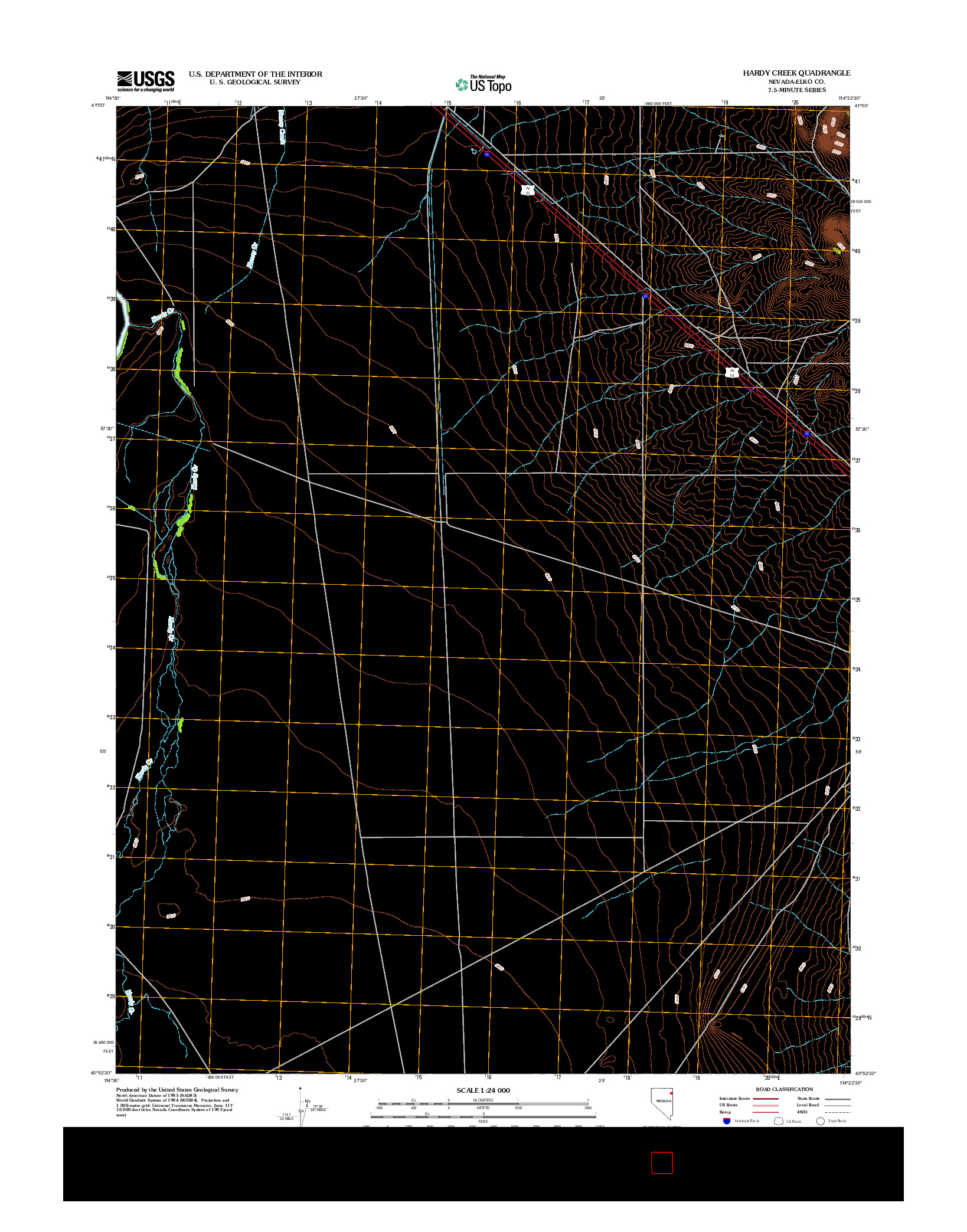 USGS US TOPO 7.5-MINUTE MAP FOR HARDY CREEK, NV 2012