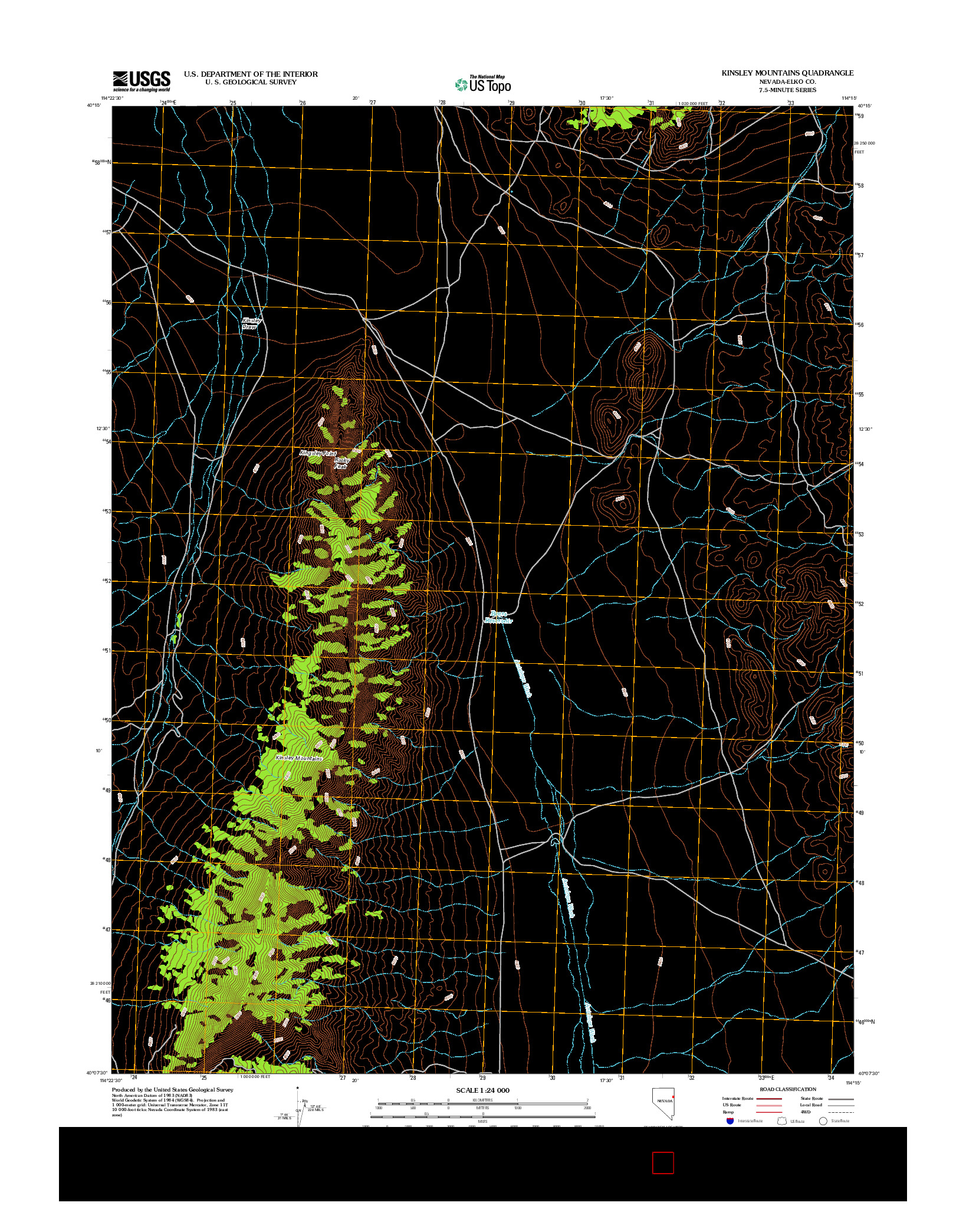 USGS US TOPO 7.5-MINUTE MAP FOR KINSLEY MOUNTAINS, NV 2012