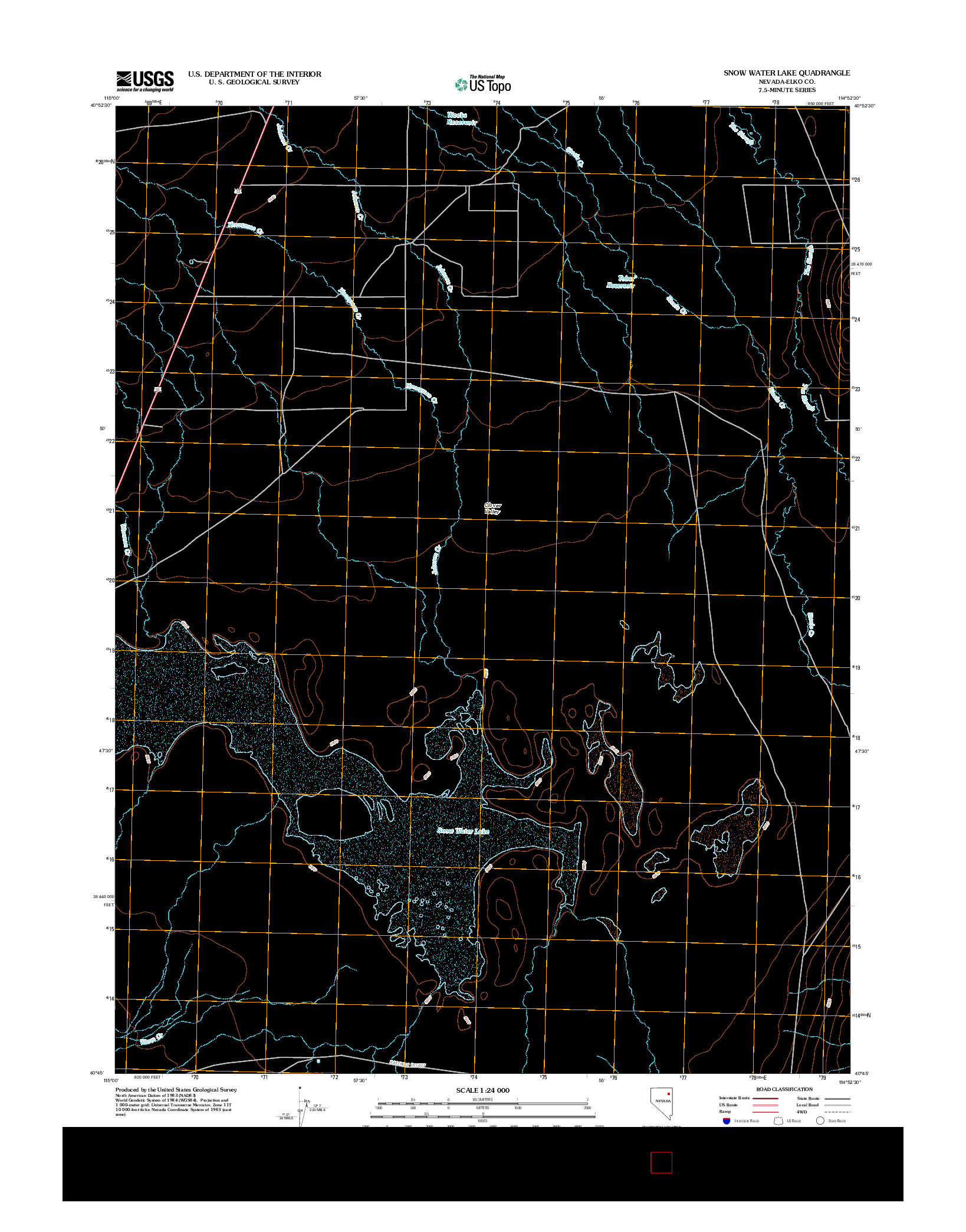 USGS US TOPO 7.5-MINUTE MAP FOR SNOW WATER LAKE, NV 2012