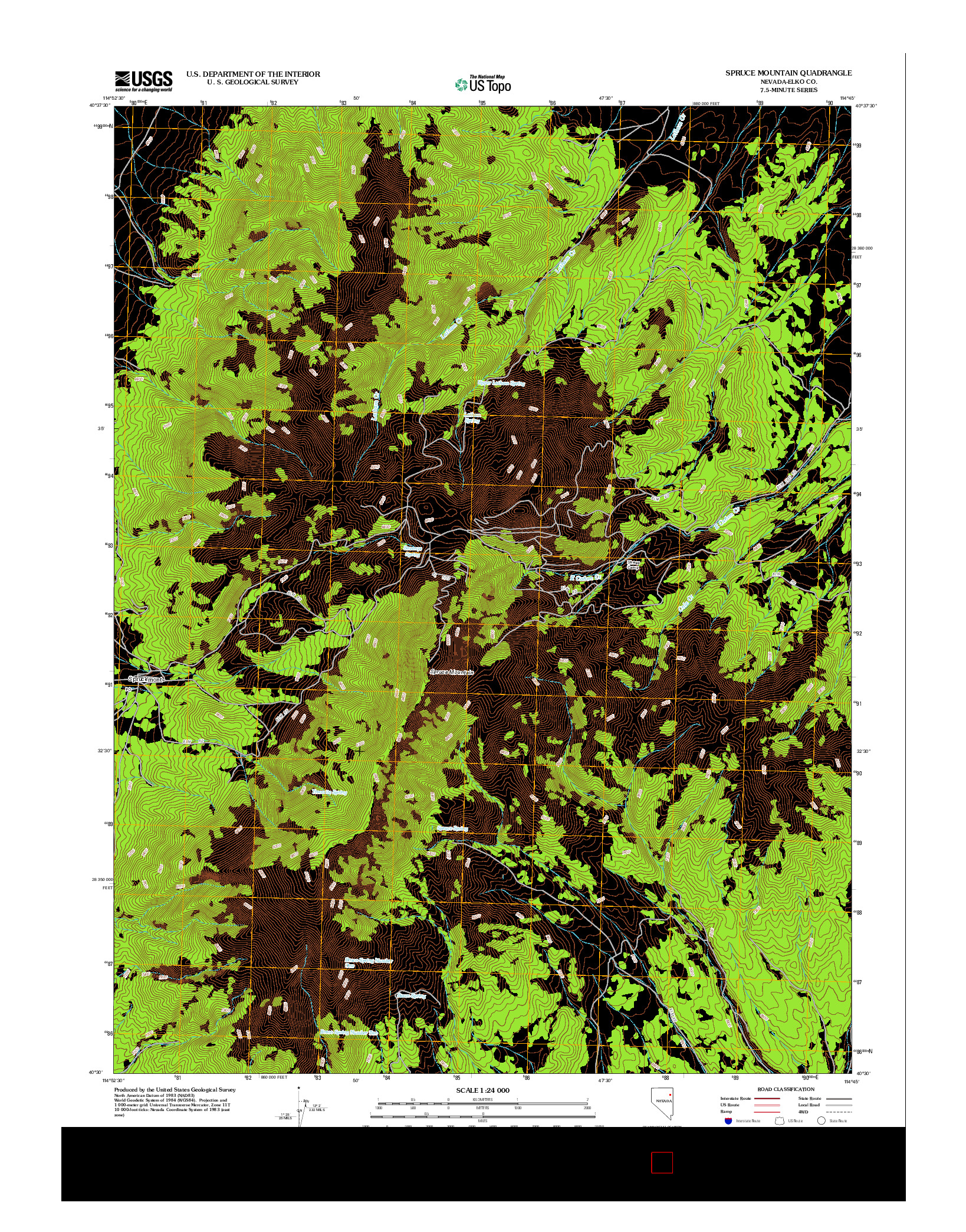 USGS US TOPO 7.5-MINUTE MAP FOR SPRUCE MOUNTAIN, NV 2012