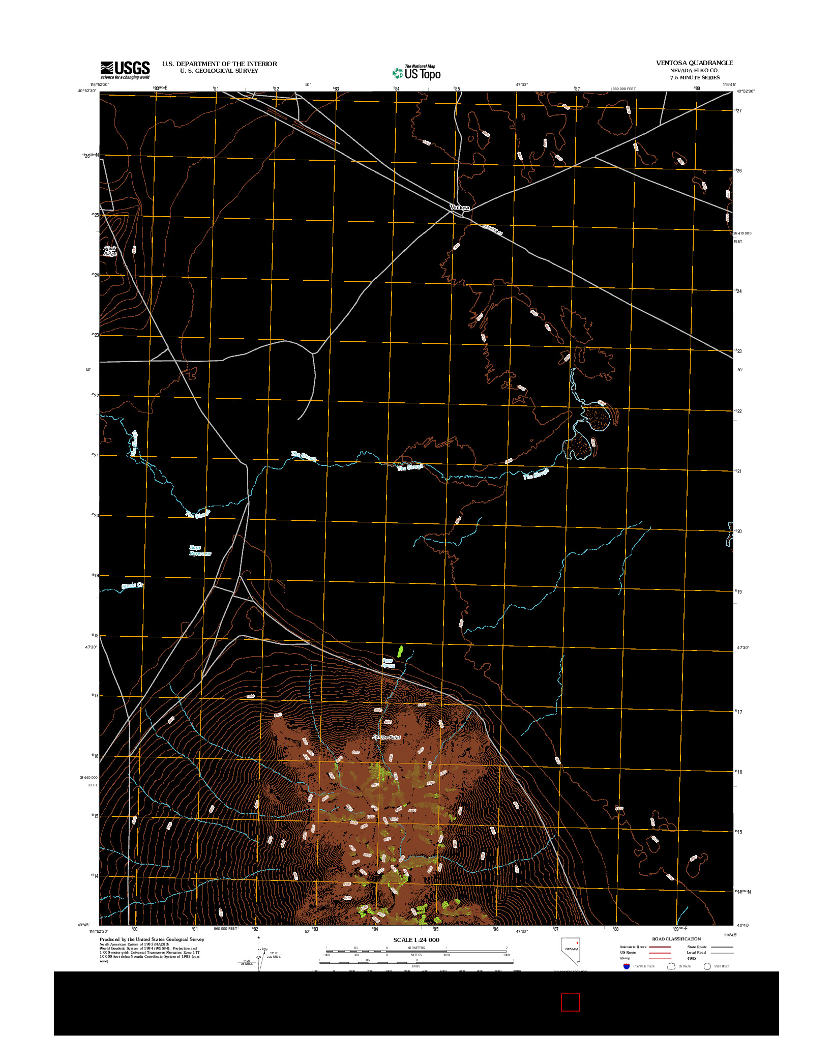 USGS US TOPO 7.5-MINUTE MAP FOR VENTOSA, NV 2012