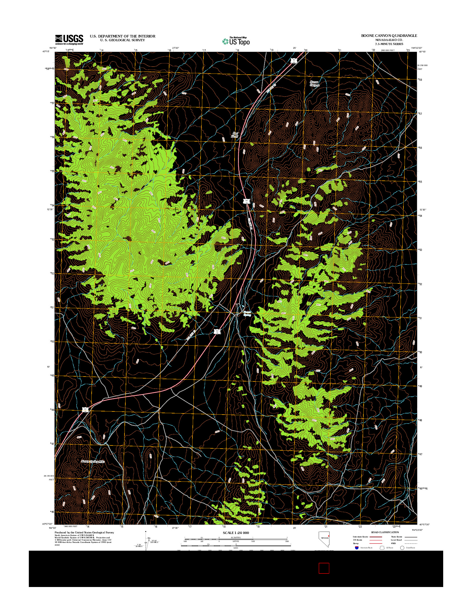 USGS US TOPO 7.5-MINUTE MAP FOR BOONE CANYON, NV 2012