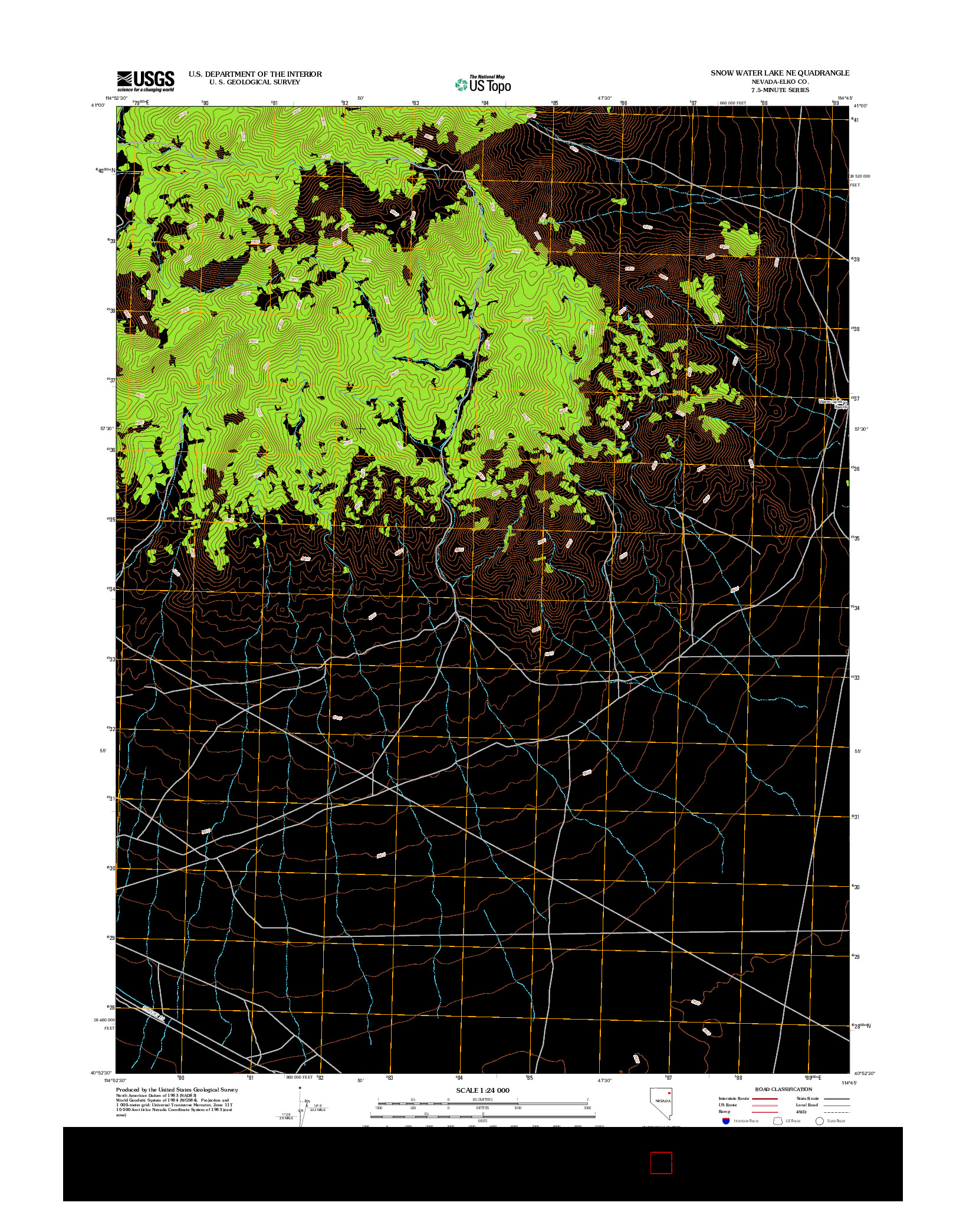 USGS US TOPO 7.5-MINUTE MAP FOR SNOW WATER LAKE NE, NV 2012