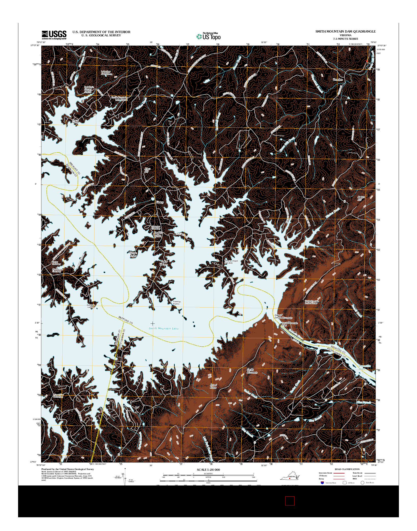 USGS US TOPO 7.5-MINUTE MAP FOR SMITH MOUNTAIN DAM, VA 2012