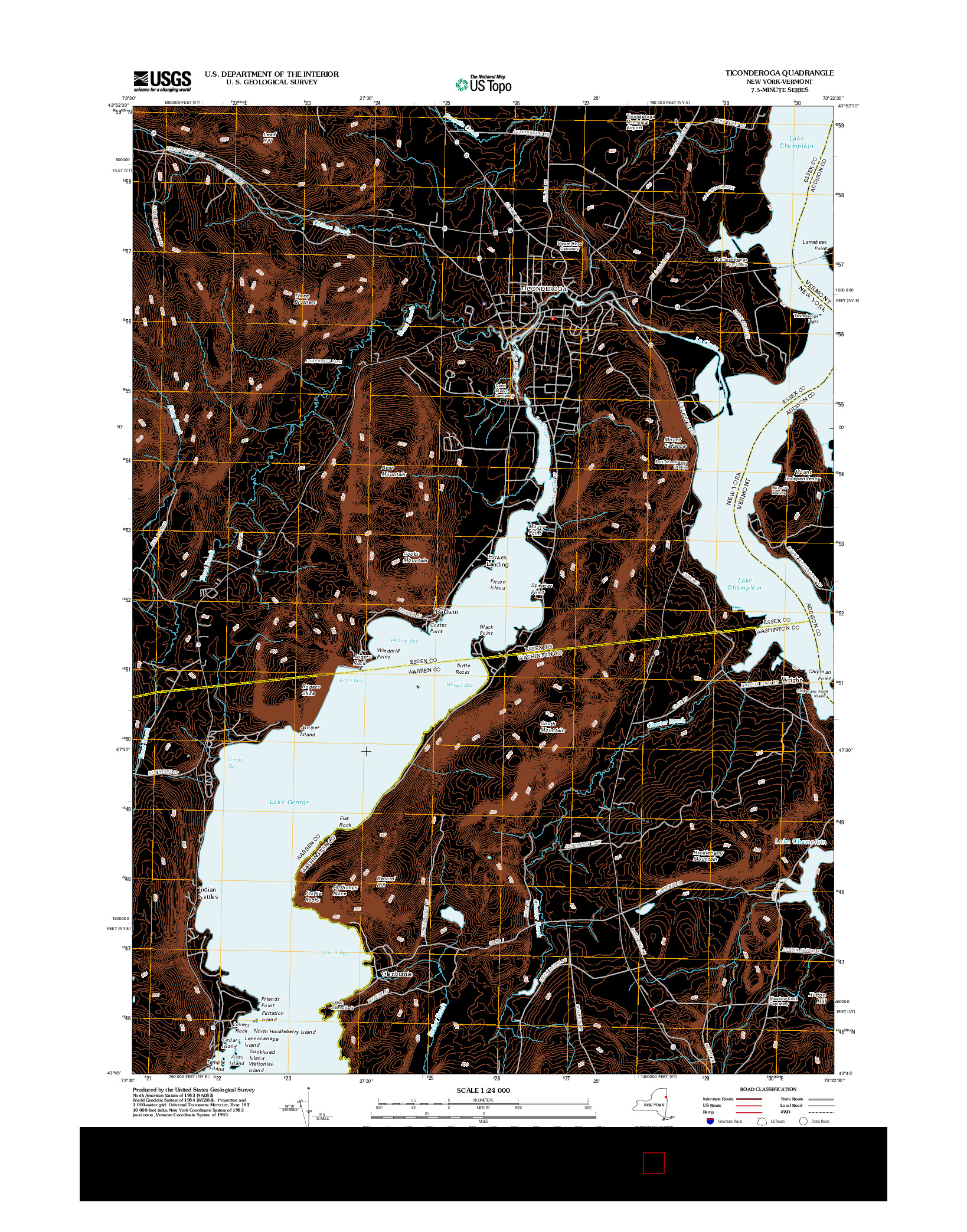 USGS US TOPO 7.5-MINUTE MAP FOR TICONDEROGA, NY-VT 2012
