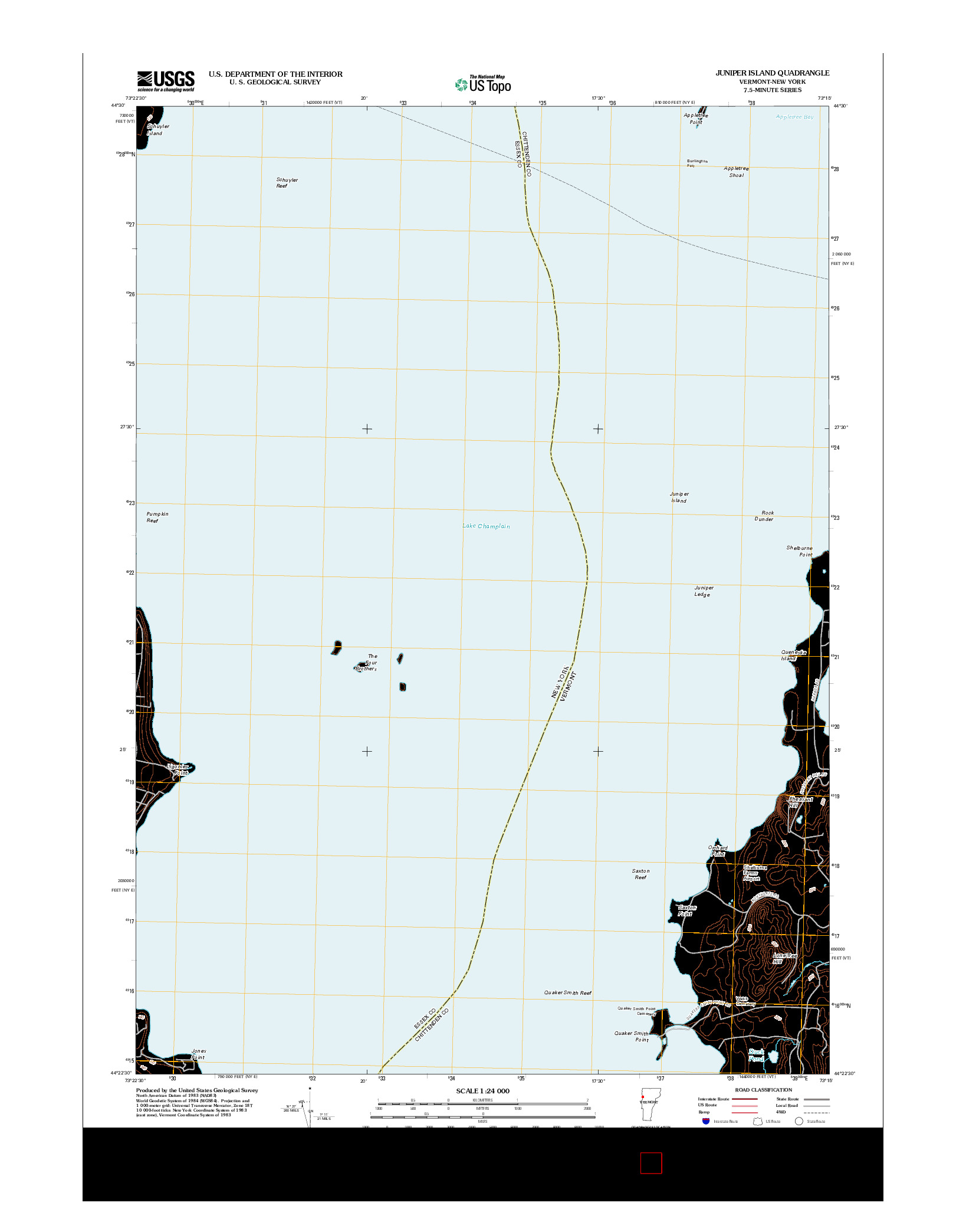 USGS US TOPO 7.5-MINUTE MAP FOR JUNIPER ISLAND, VT-NY 2012