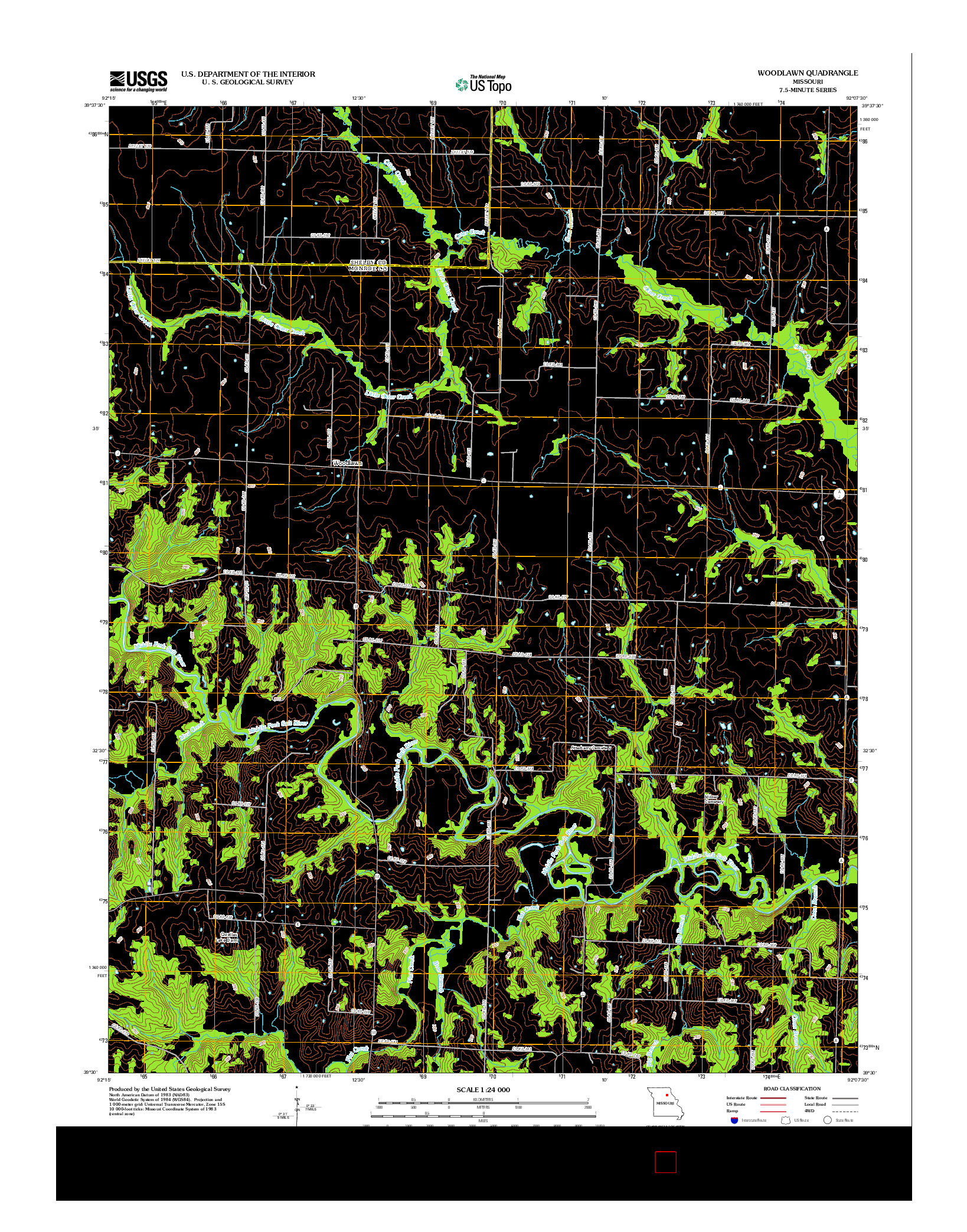 USGS US TOPO 7.5-MINUTE MAP FOR WOODLAWN, MO 2012