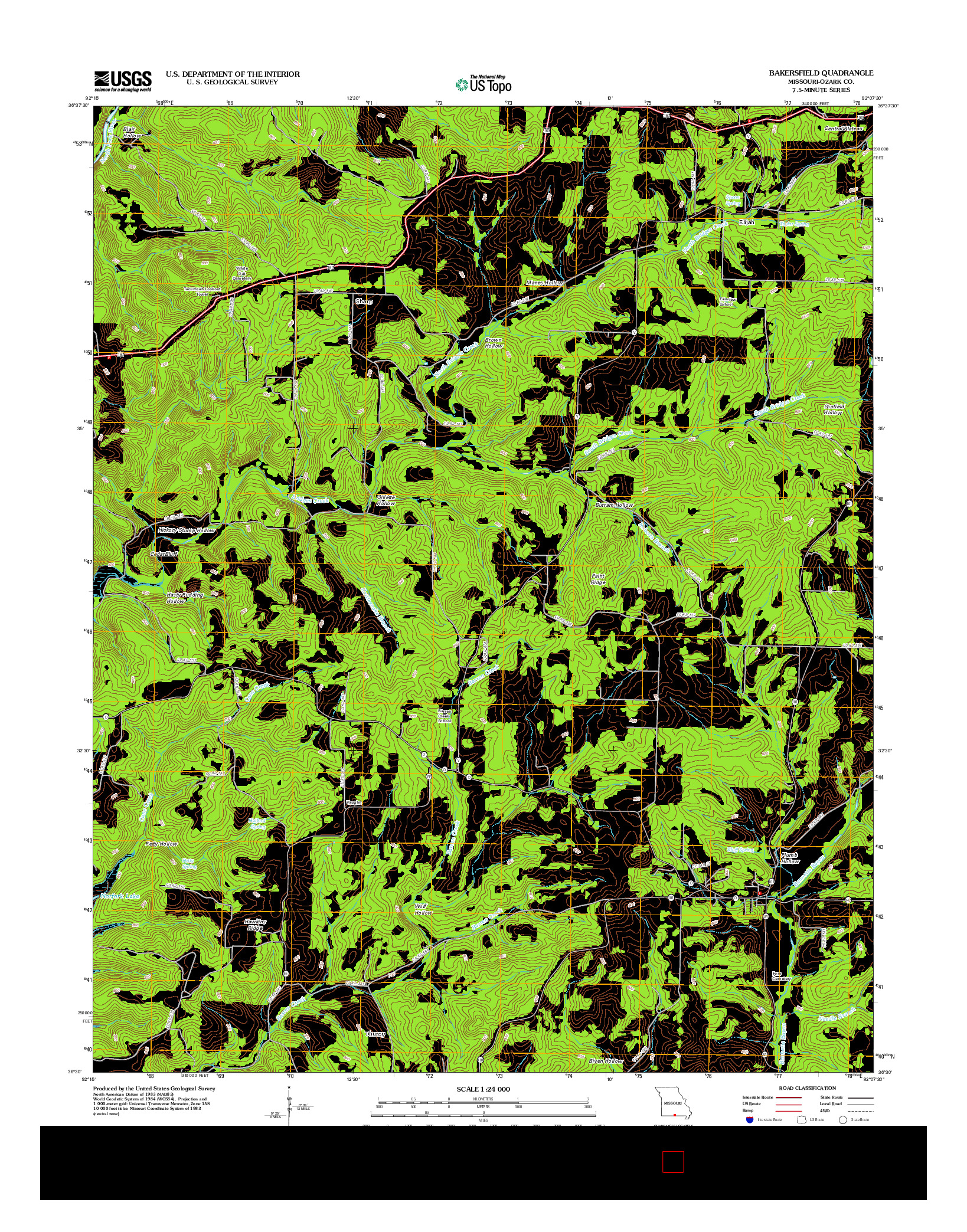 USGS US TOPO 7.5-MINUTE MAP FOR BAKERSFIELD, MO 2012