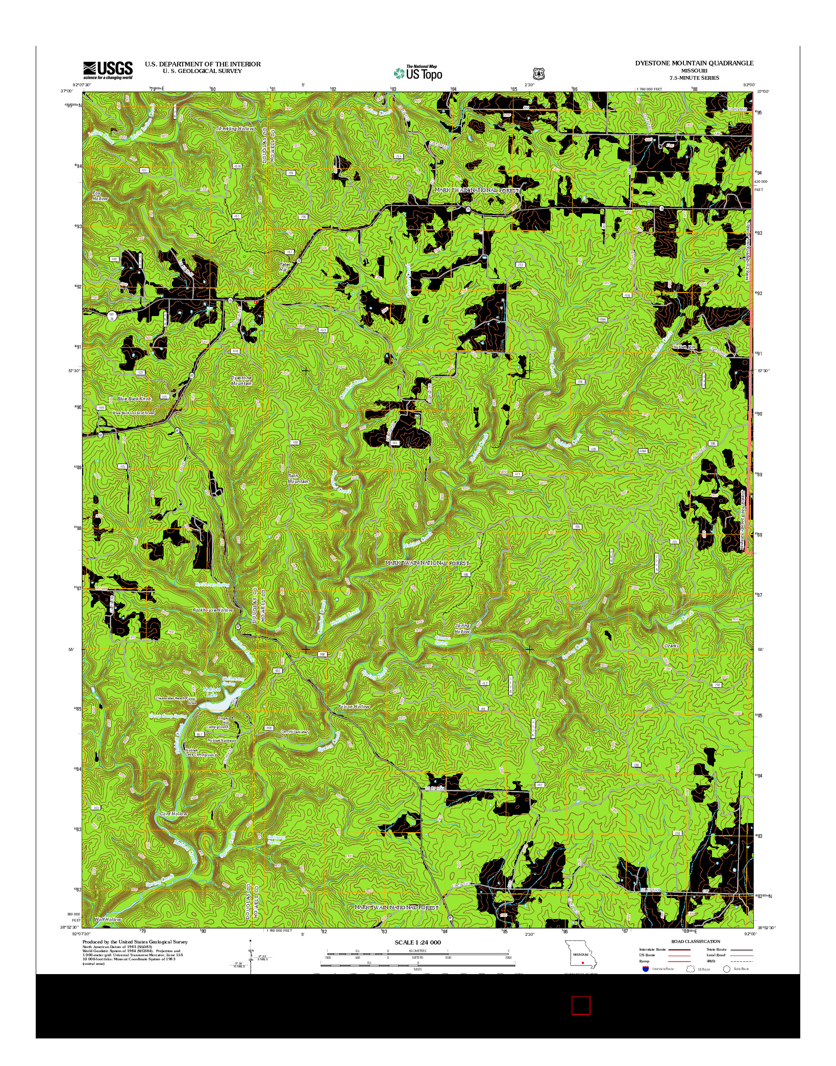 USGS US TOPO 7.5-MINUTE MAP FOR DYESTONE MOUNTAIN, MO 2012