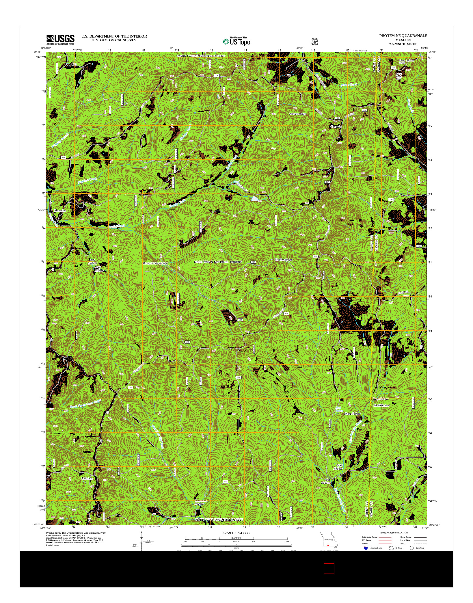 USGS US TOPO 7.5-MINUTE MAP FOR PROTEM NE, MO 2012