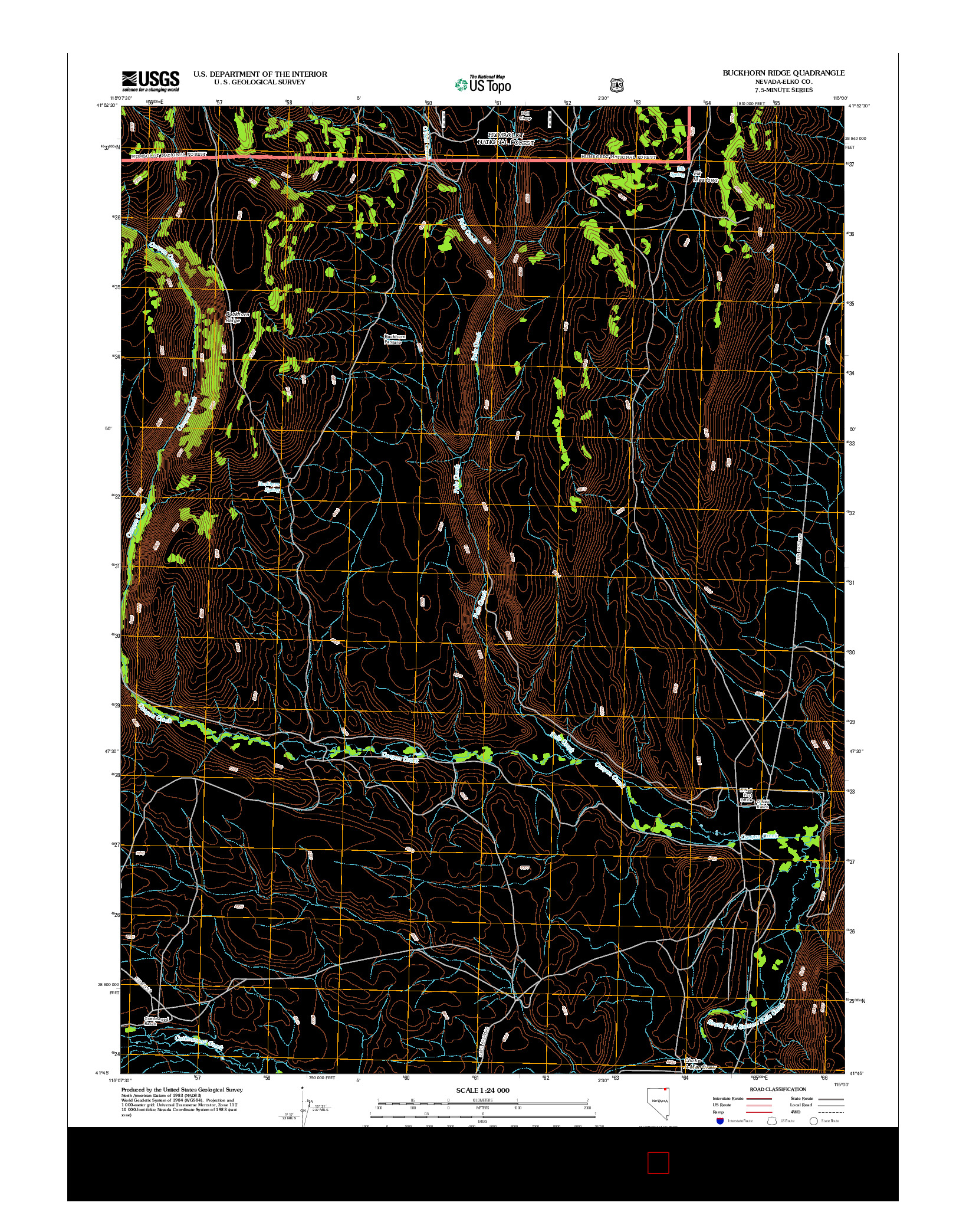USGS US TOPO 7.5-MINUTE MAP FOR BUCKHORN RIDGE, NV 2012