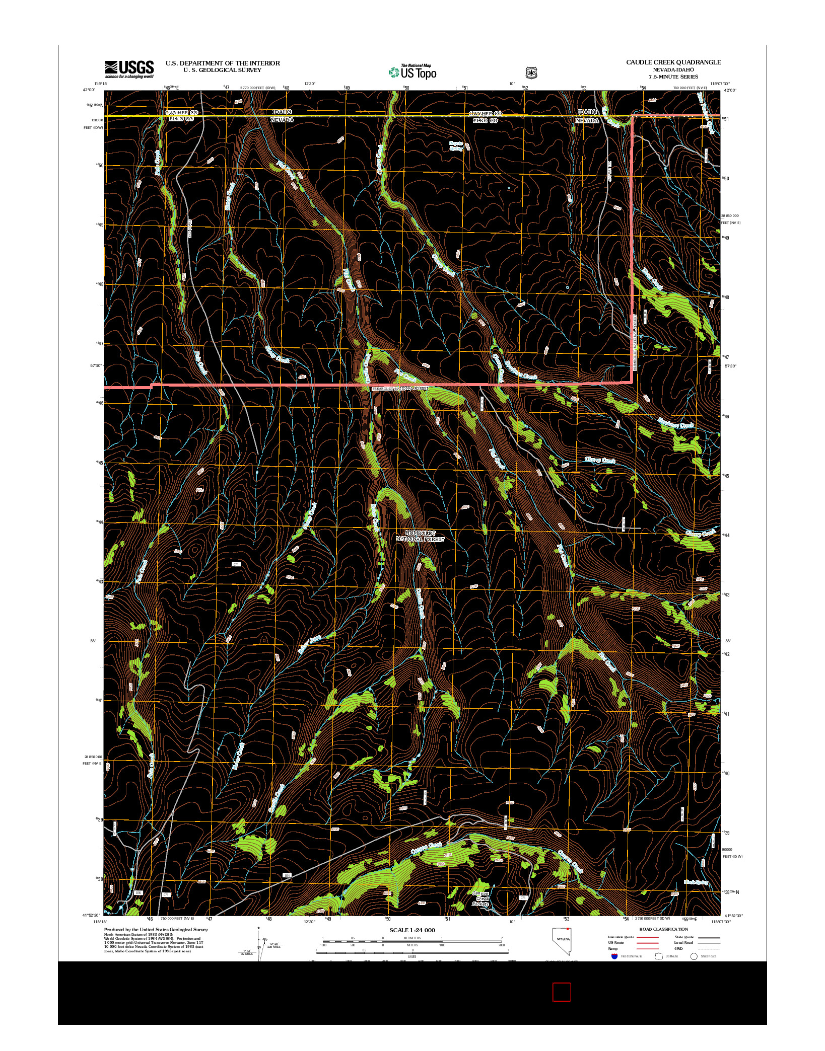 USGS US TOPO 7.5-MINUTE MAP FOR CAUDLE CREEK, NV-ID 2012