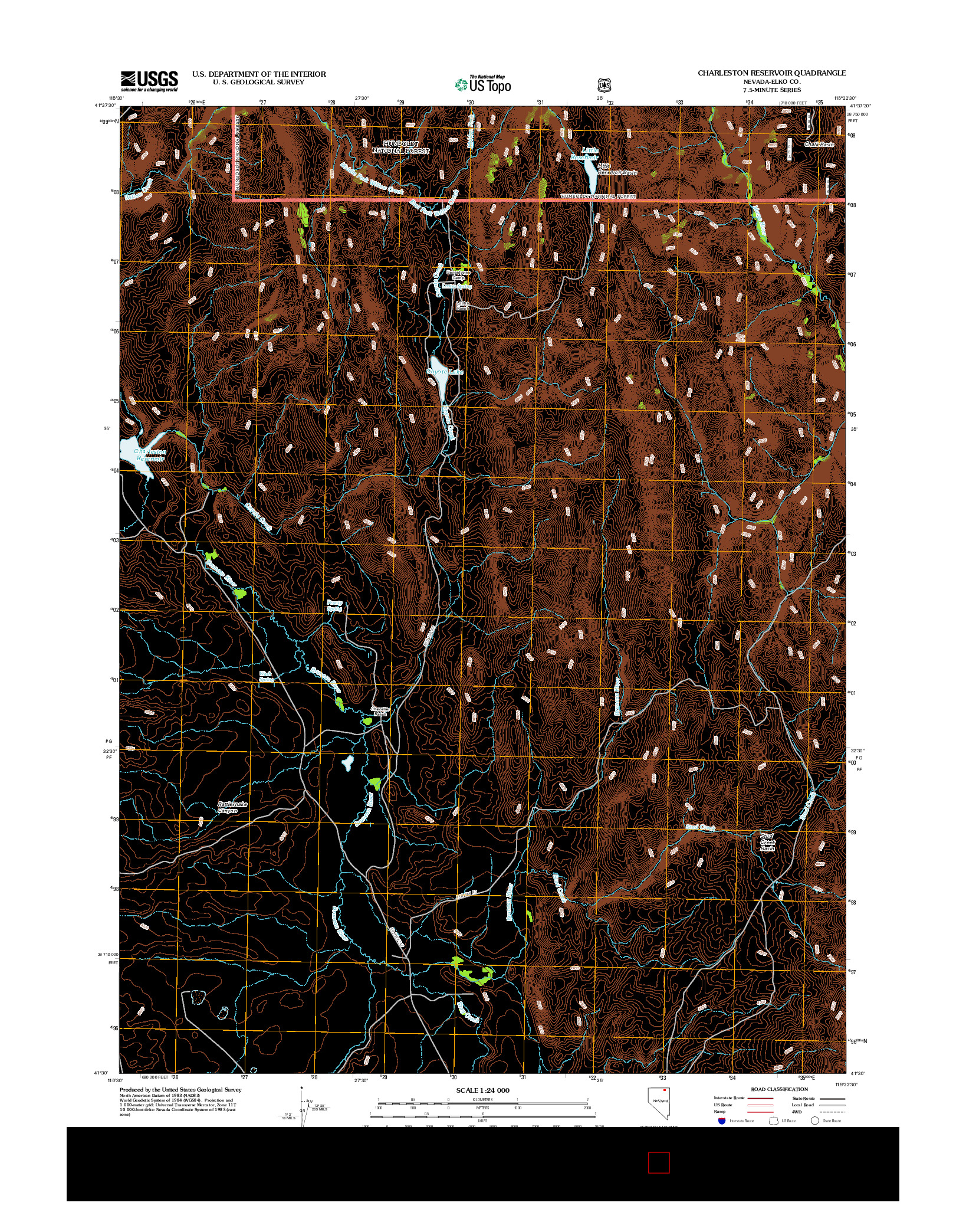 USGS US TOPO 7.5-MINUTE MAP FOR CHARLESTON RESERVOIR, NV 2012