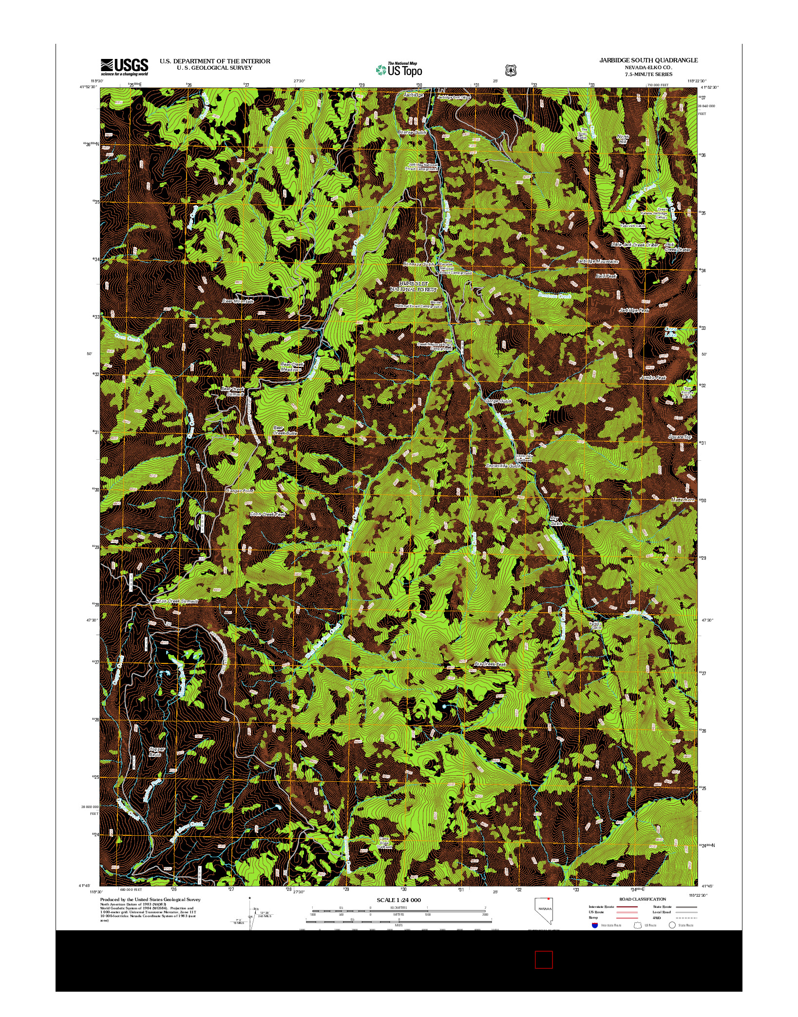 USGS US TOPO 7.5-MINUTE MAP FOR JARBIDGE SOUTH, NV 2012