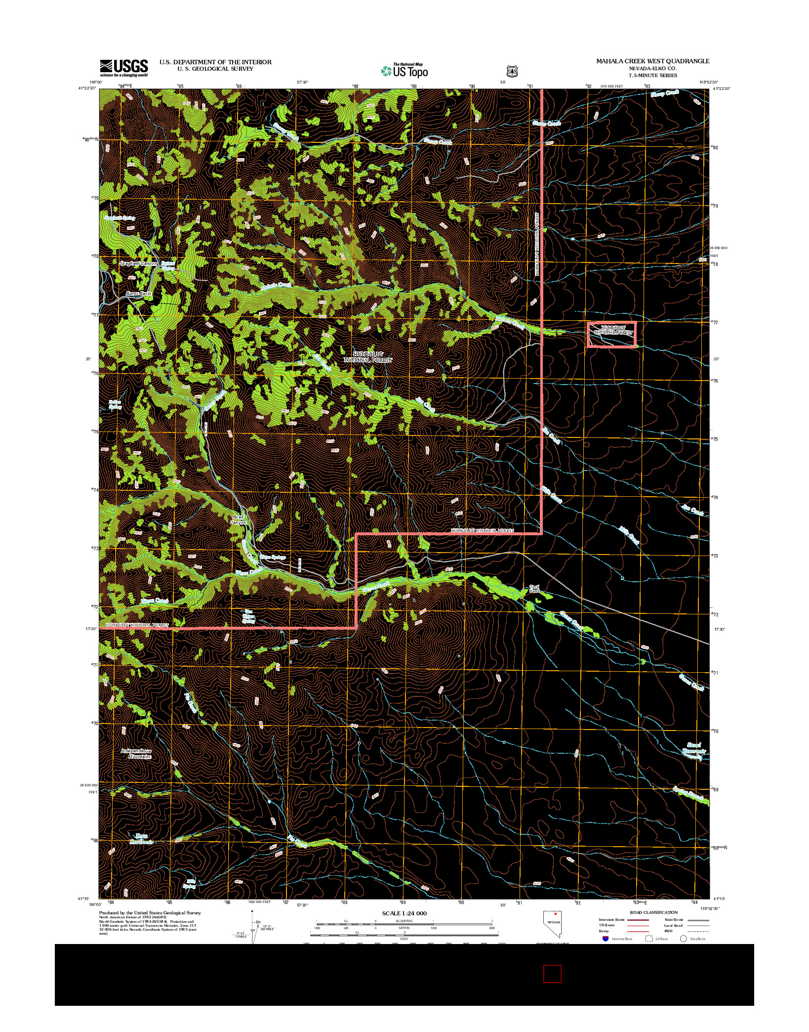 USGS US TOPO 7.5-MINUTE MAP FOR MAHALA CREEK WEST, NV 2012