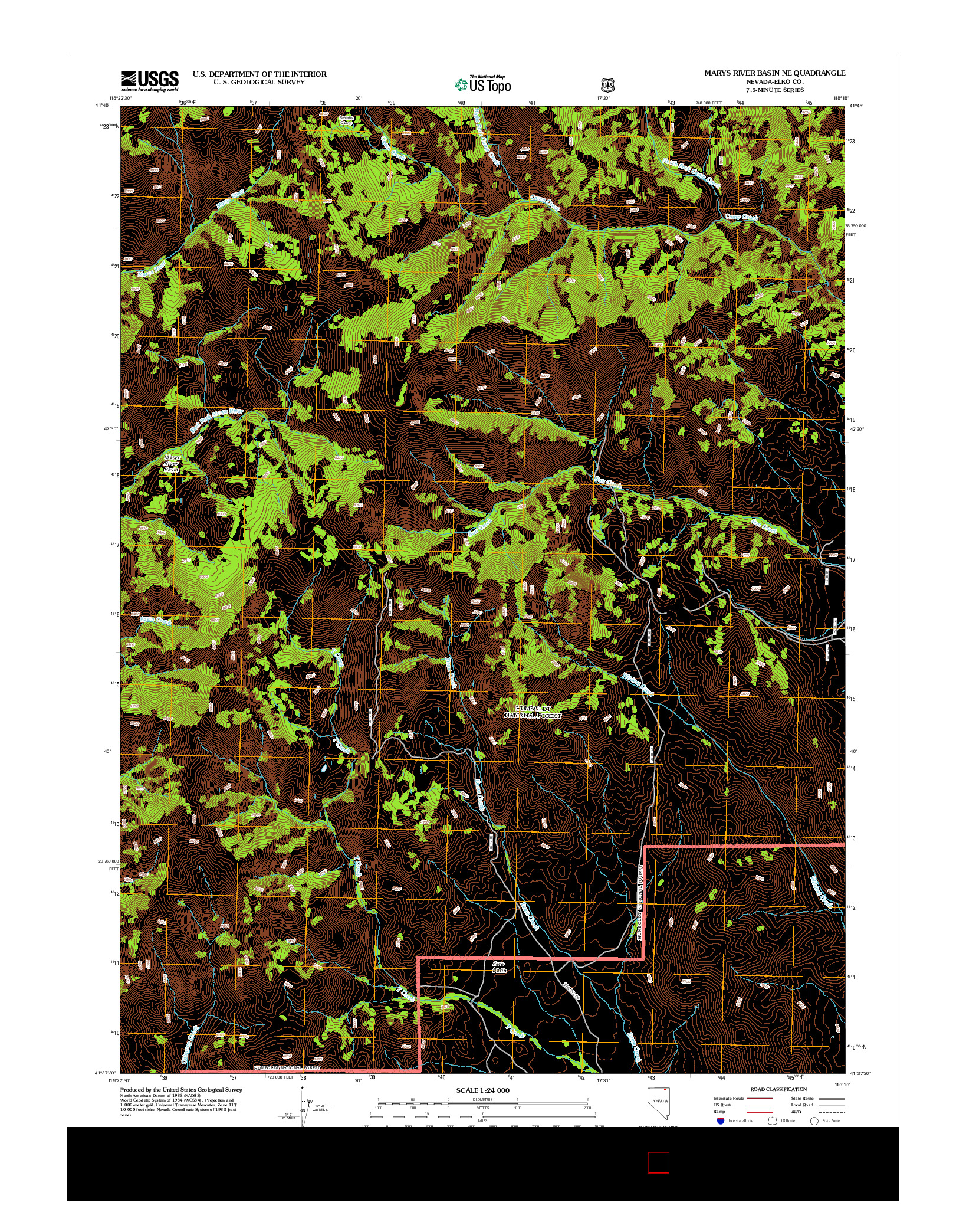 USGS US TOPO 7.5-MINUTE MAP FOR MARYS RIVER BASIN NE, NV 2012