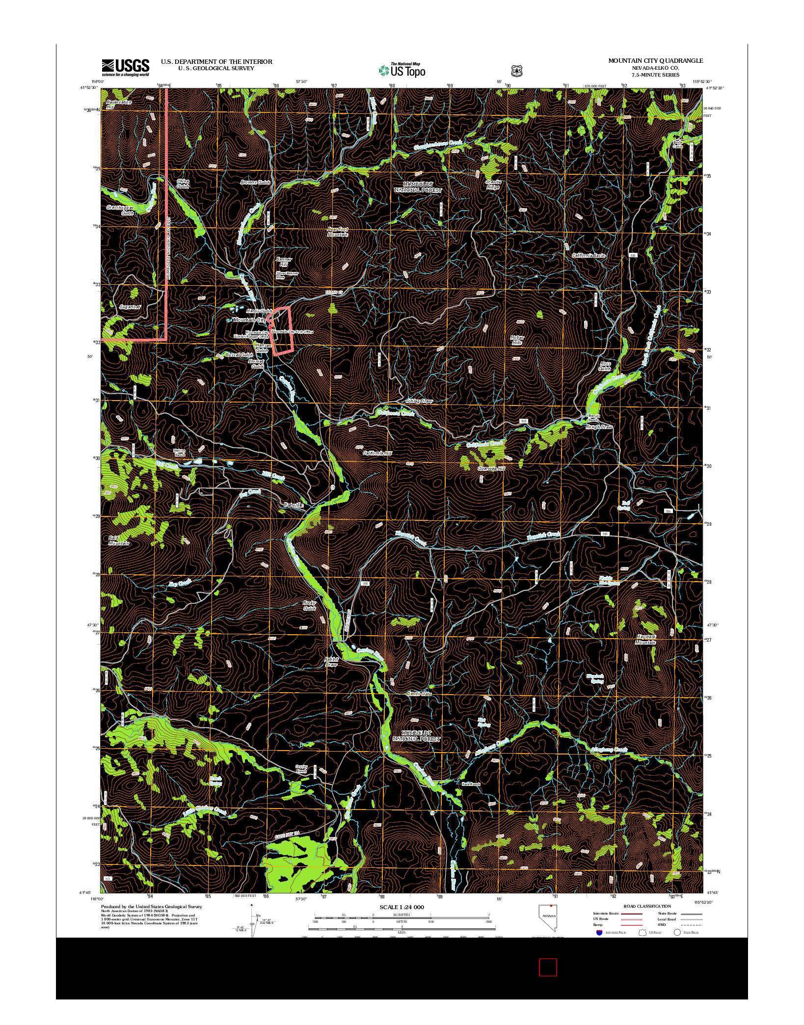 USGS US TOPO 7.5-MINUTE MAP FOR MOUNTAIN CITY, NV 2012