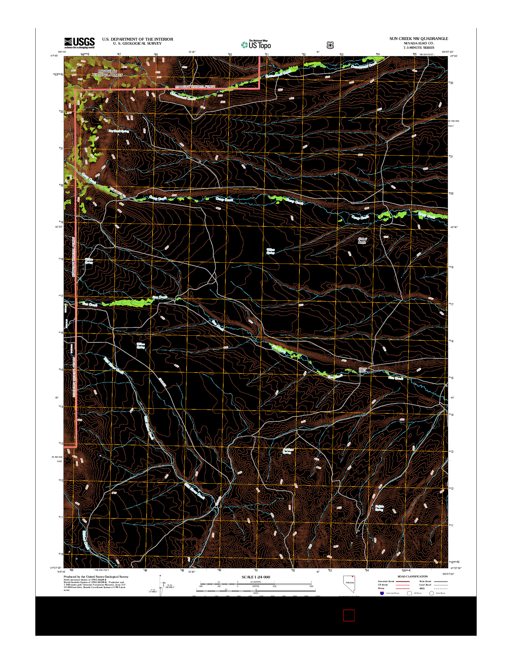 USGS US TOPO 7.5-MINUTE MAP FOR SUN CREEK NW, NV 2012