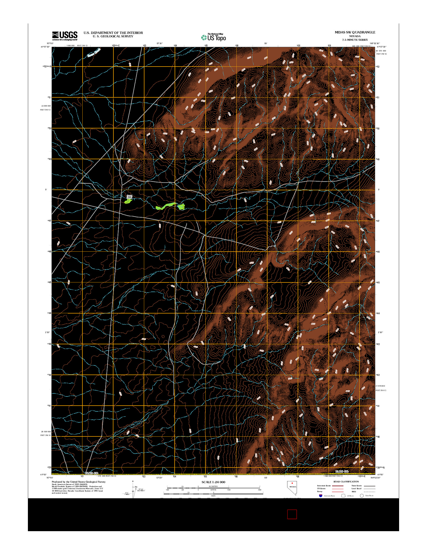 USGS US TOPO 7.5-MINUTE MAP FOR MIDAS SW, NV 2012