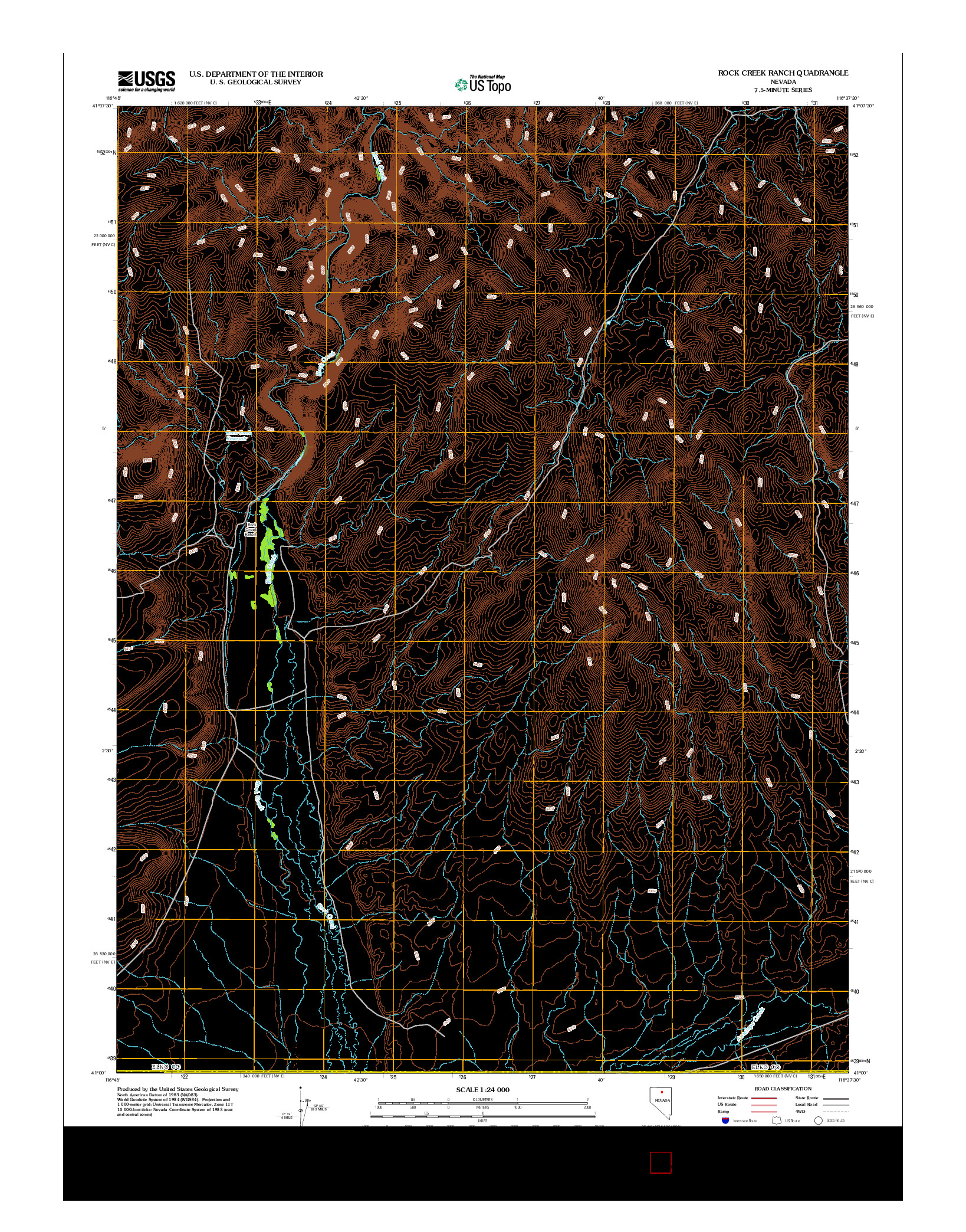 USGS US TOPO 7.5-MINUTE MAP FOR ROCK CREEK RANCH, NV 2012