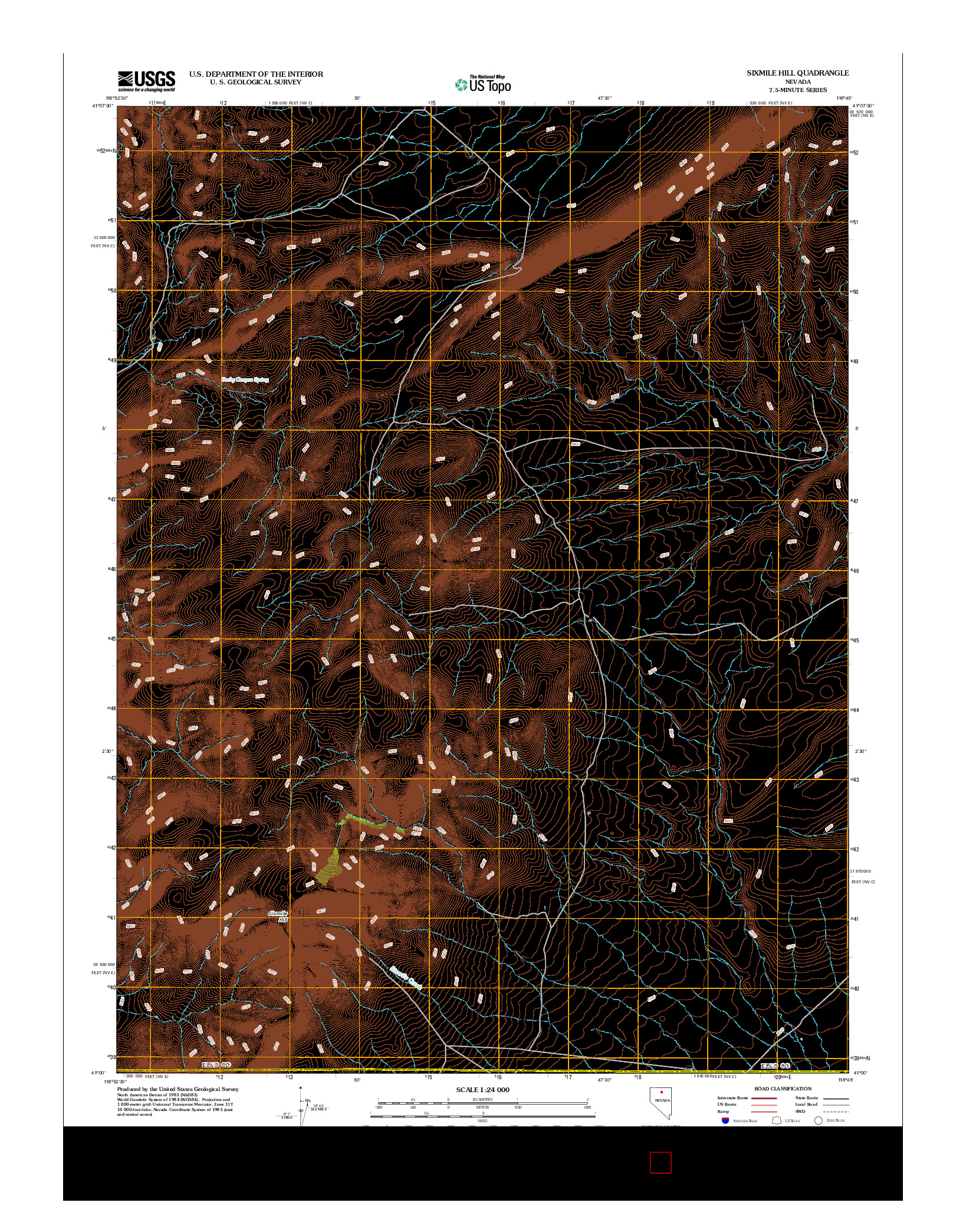 USGS US TOPO 7.5-MINUTE MAP FOR SIXMILE HILL, NV 2012