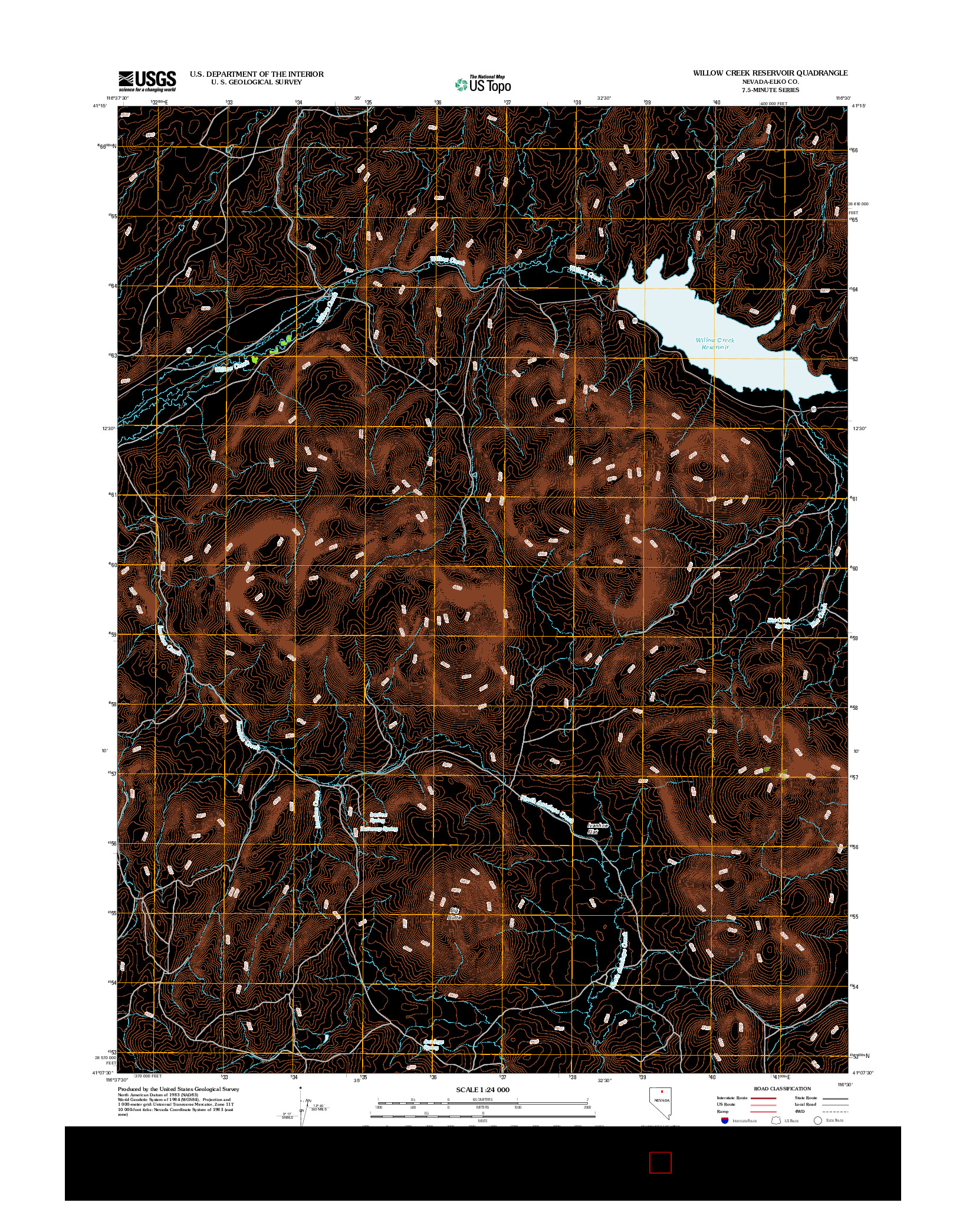 USGS US TOPO 7.5-MINUTE MAP FOR WILLOW CREEK RESERVOIR, NV 2012