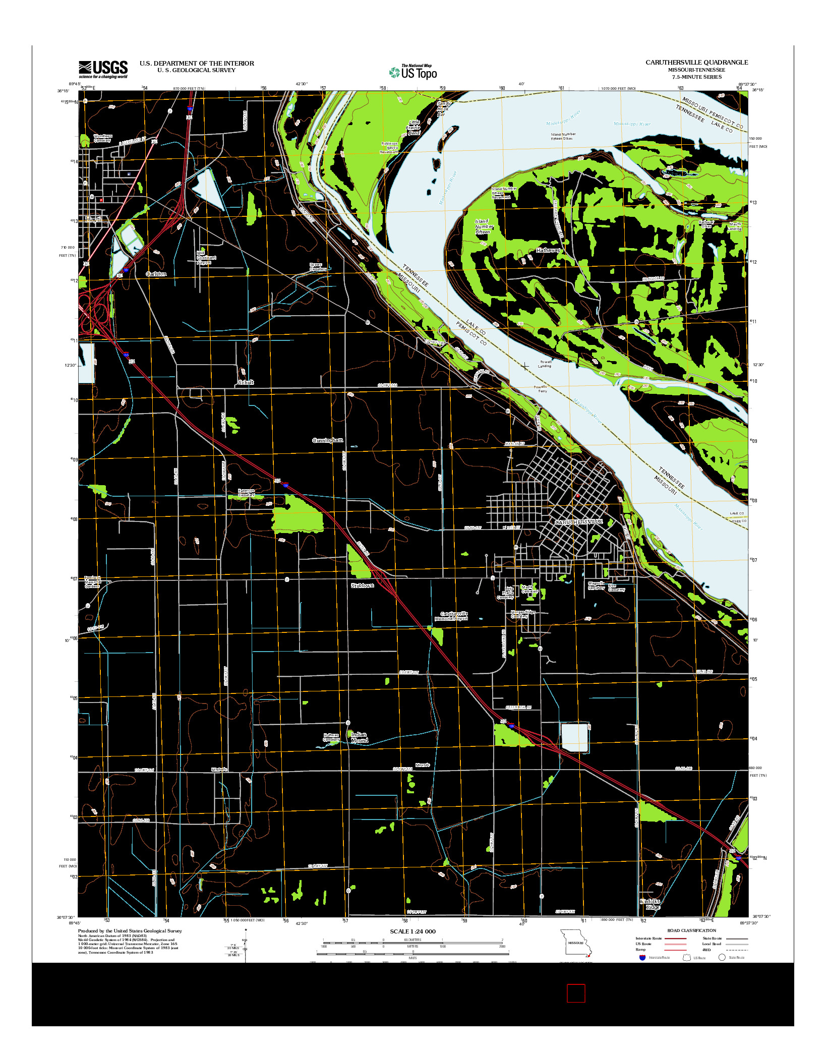 USGS US TOPO 7.5-MINUTE MAP FOR CARUTHERSVILLE, MO-TN 2012