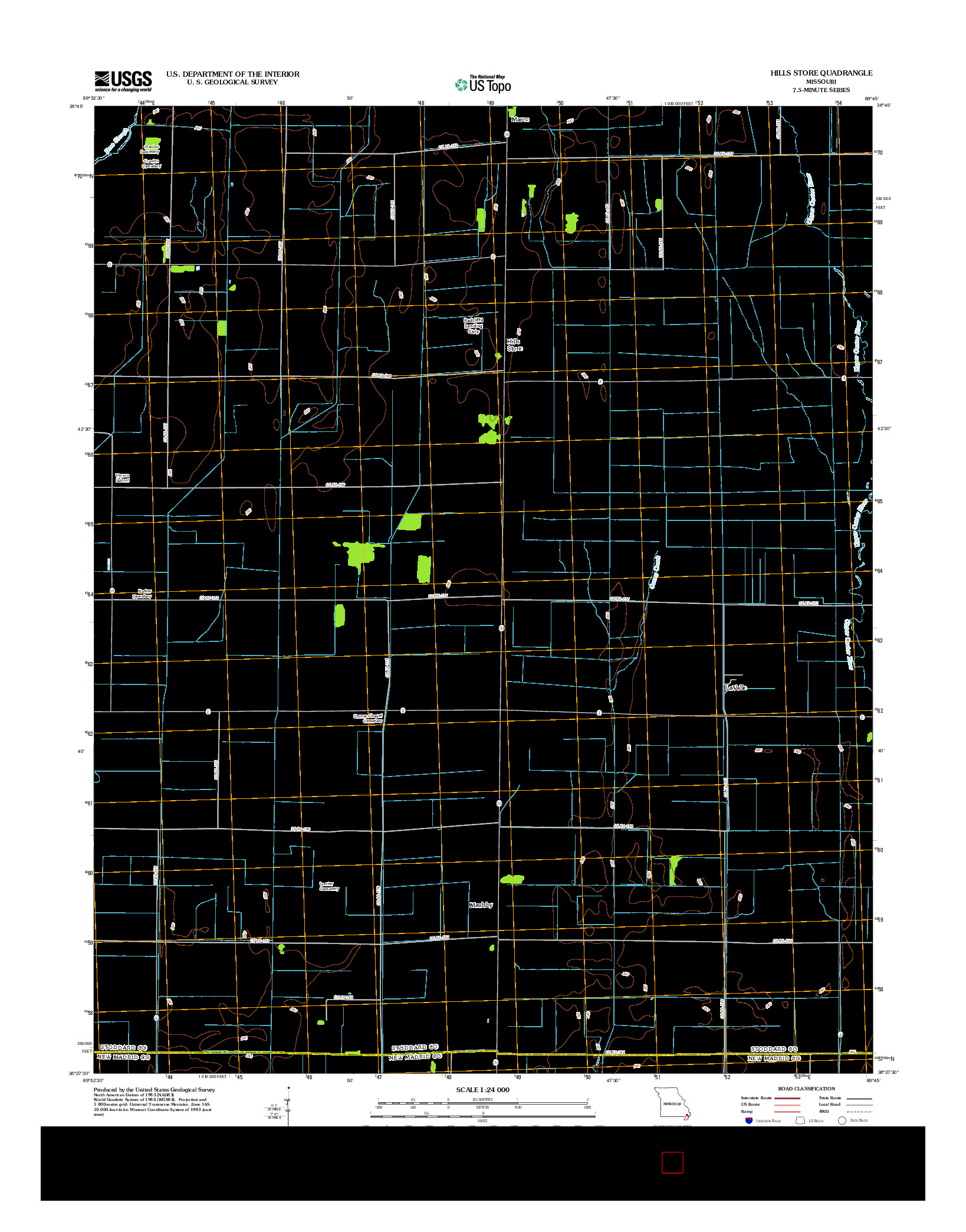 USGS US TOPO 7.5-MINUTE MAP FOR HILLS STORE, MO 2012