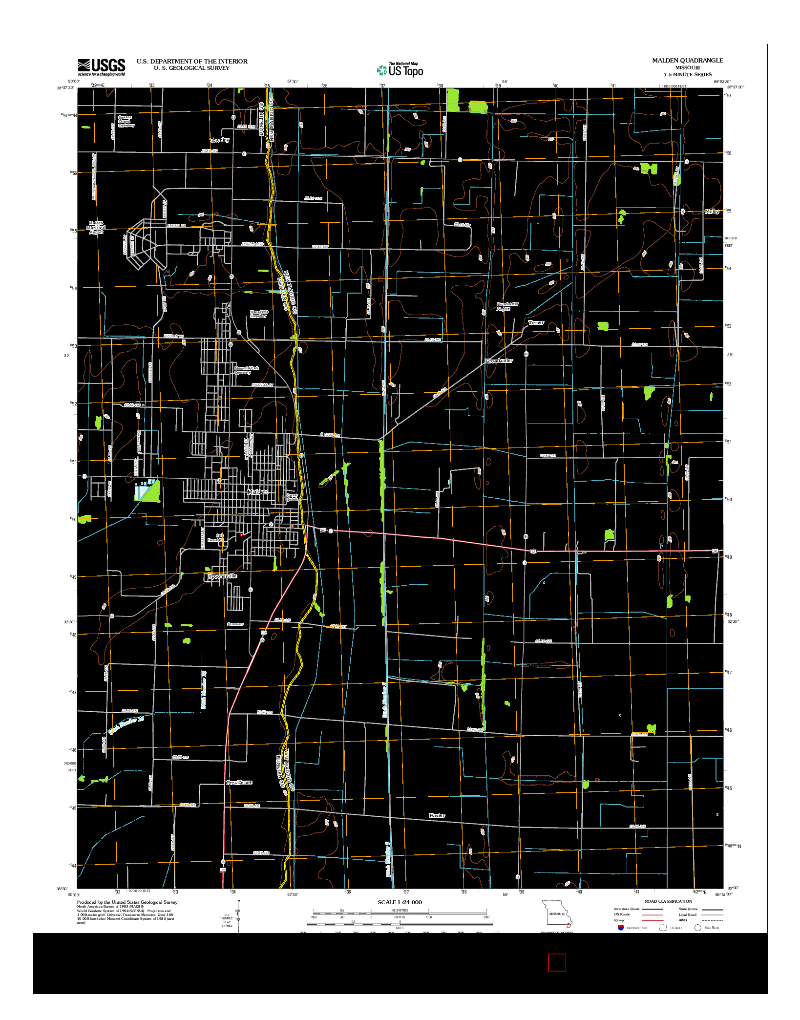 USGS US TOPO 7.5-MINUTE MAP FOR MALDEN, MO 2012